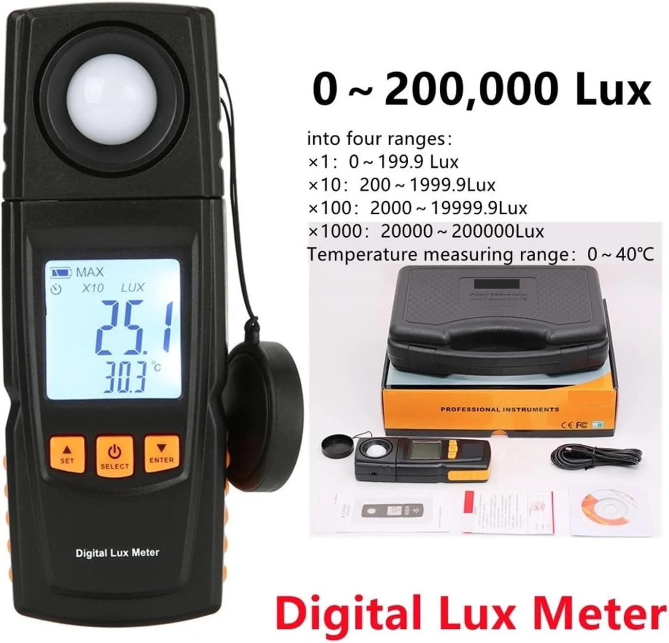 نورسنج، 5 عدد لوکس متر دیجیتال GM1020 0～200000 لوکس نورسنج دستی ابزار تست قدرت نور روشنایی لومینومتر