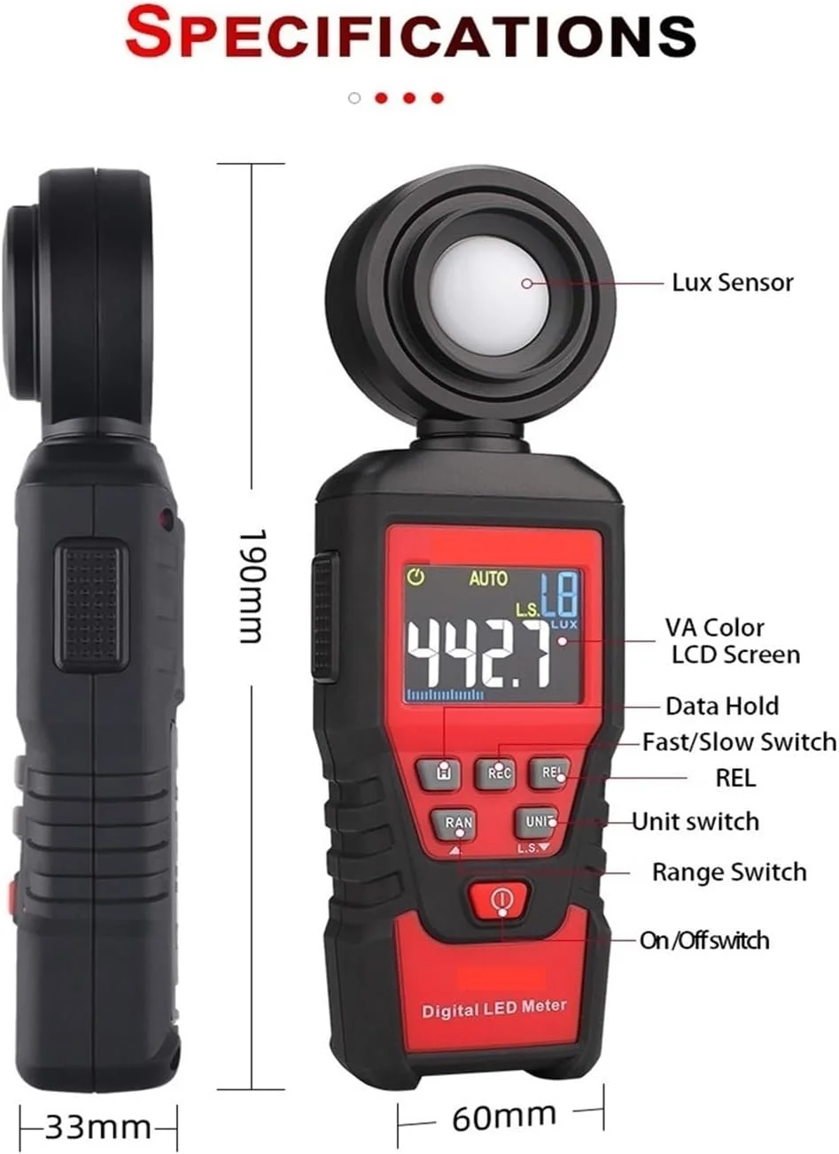 نورسنج، لوکس متر دیجیتال حرفه ای با دقت بالا 180 درجه با سنسور نور چرخشی نورسنج، لوکس متر دیجیتال حرفه ای با دقت بالا 180 درجه با سنسور نور چرخشی