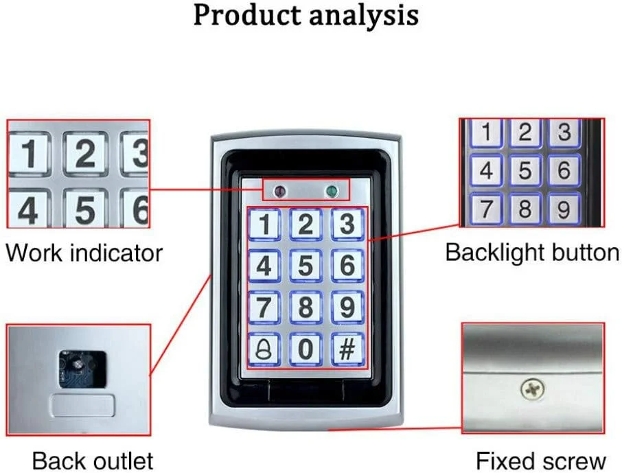 صفحه کلید کنترل دسترسی ضد آب فلزی RFID YAVIS برای کنترلر درب، مناسب فضای باز و داخل ساختمان، پشتیبانی از 1000 کاربر + پوشش ضد آب + 10 عدد جاسوئیچی صفحه کلید کنترل دسترسی ضد آب فلزی RFID YAVIS برای کنترلر درب، مناسب فضای باز و داخل ساختمان، پشتیبانی از 1000 کاربر + پوشش ضد آب + 10 عدد جاسوئیچی