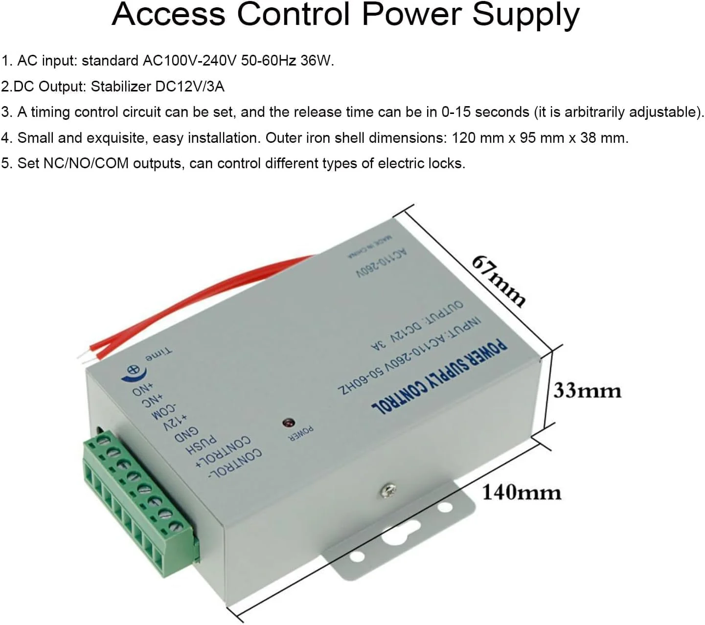 کیت کامل سیستم کنترل دسترسی RFID با فرکانس 125 کیلوهرتز YAVIS شامل صفحه کلید کنترل دسترسی، قفل برقی DC12V، منبع تغذیه 3 آمپر، دکمه خروج و 10 عدد کارت کلید ID