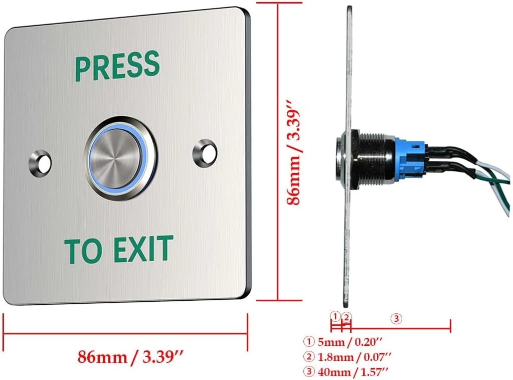 دکمه خروج فشاری YUHANUS برای کنترل دسترسی درب، ضد آب، بدنه استیل ضد زنگ، 4 خروجی کنتاکت