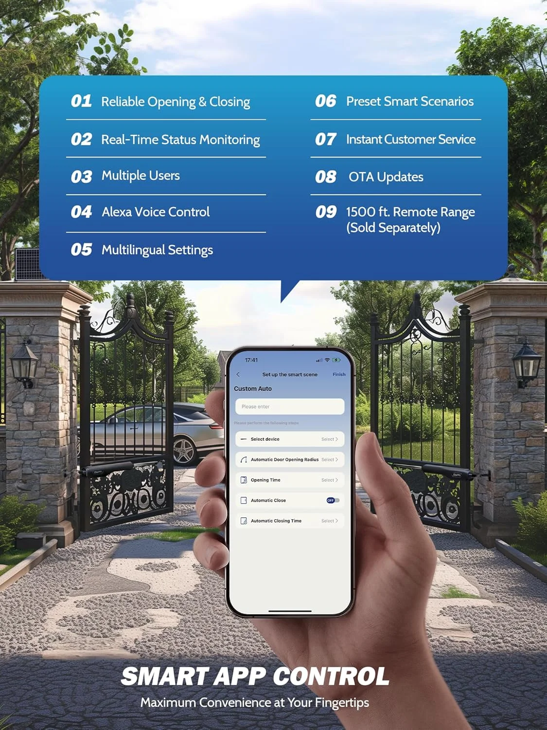 بازکننده درب خورشیدی هوشمند ZUMI برای درب های تا وزن 500 کیلوگرم و طول 6 متر، بازکننده درب اتوماتیک برقی با کنترل از طریق اپلیکیشن و ریموت کنترل برای درب ورودی خانه، باغ بازکننده درب خورشیدی هوشمند ZUMI برای درب های تا وزن 500 کیلوگرم و طول 6 متر، بازکننده درب اتوماتیک برقی با کنترل از طریق اپلیکیشن و ریموت کنترل برای درب ورودی خانه، باغ