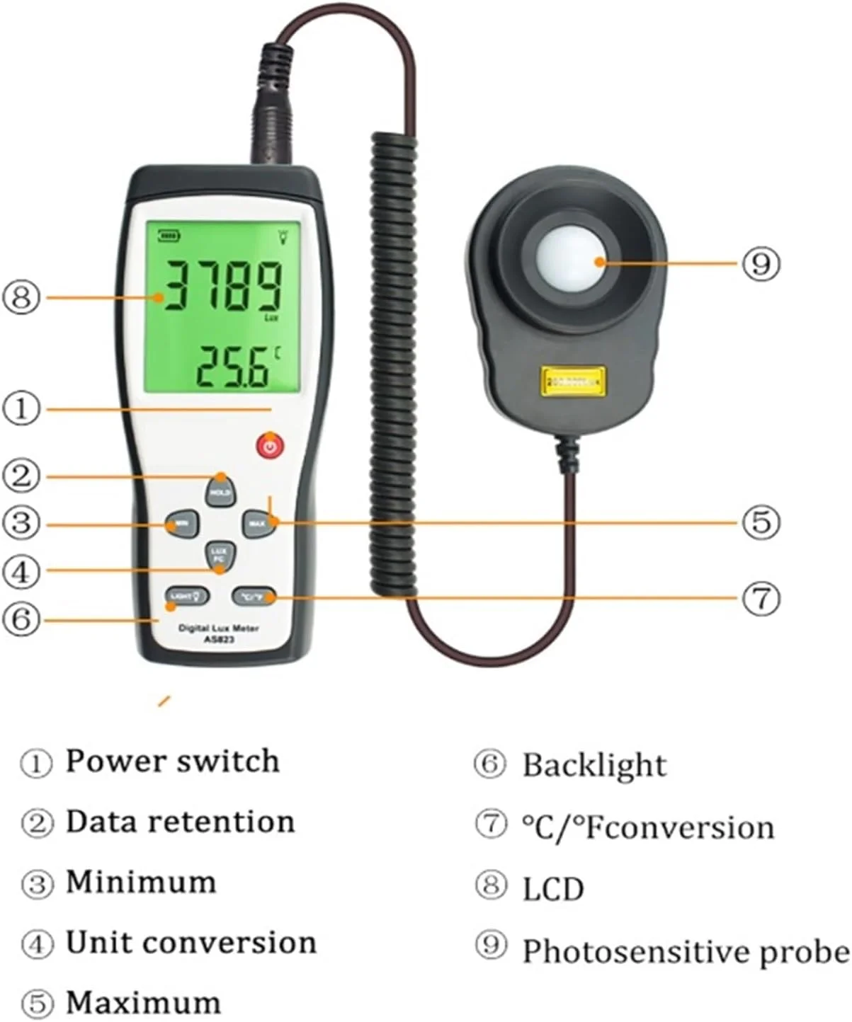 نورسنج دیجیتال دستی، لوکس متر روشنایی 200,000 لوکس/FC لومینومتر فوتومتر تستر نور نورسنج دیجیتال دستی، لوکس متر روشنایی 200,000 لوکس/FC لومینومتر فوتومتر تستر نور