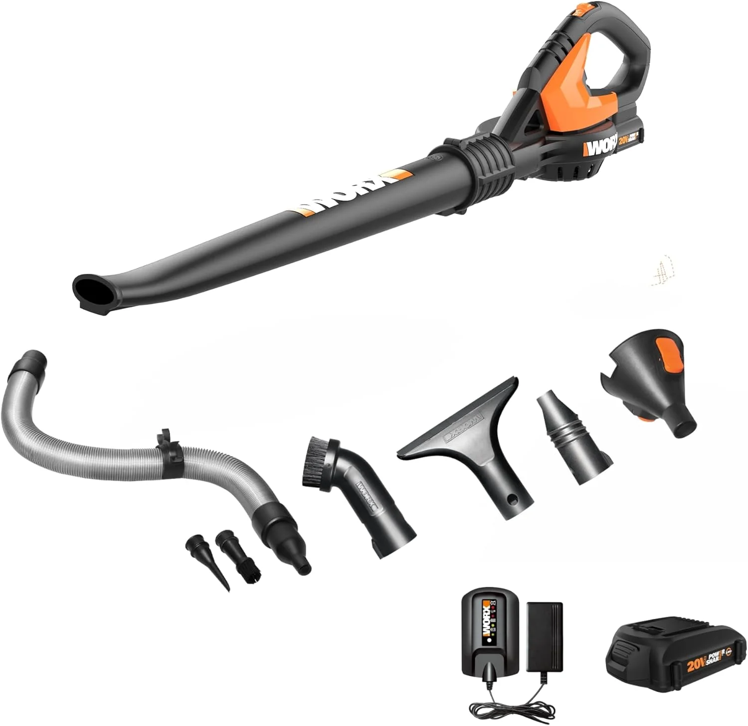 دمنده/جاروی برگی شارژی سبک وزن WORX WG545.1 AIR 20V PowerShare با باتری و لوازم جانبی