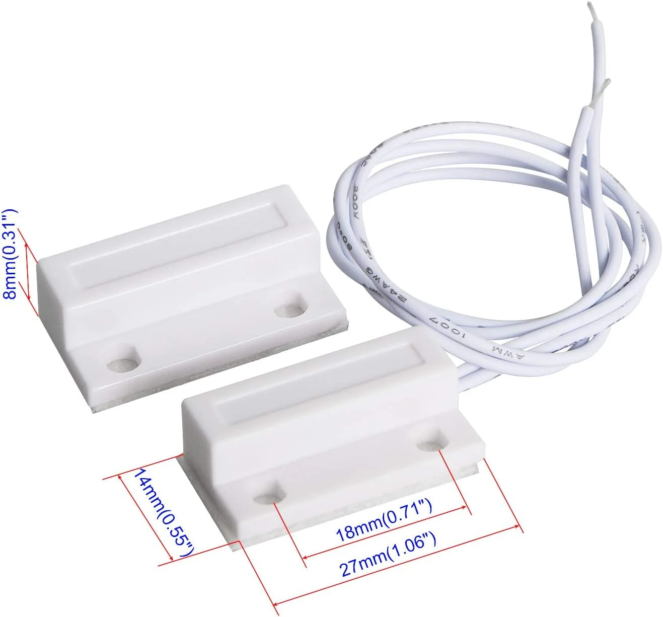 سنسور مغناطیسی درب و پنجره سیمی Aoje-Link RC-38A NC برای سیستم های کنترل دسترسی و دزدگیر اماکن، سفید، 2 عدد