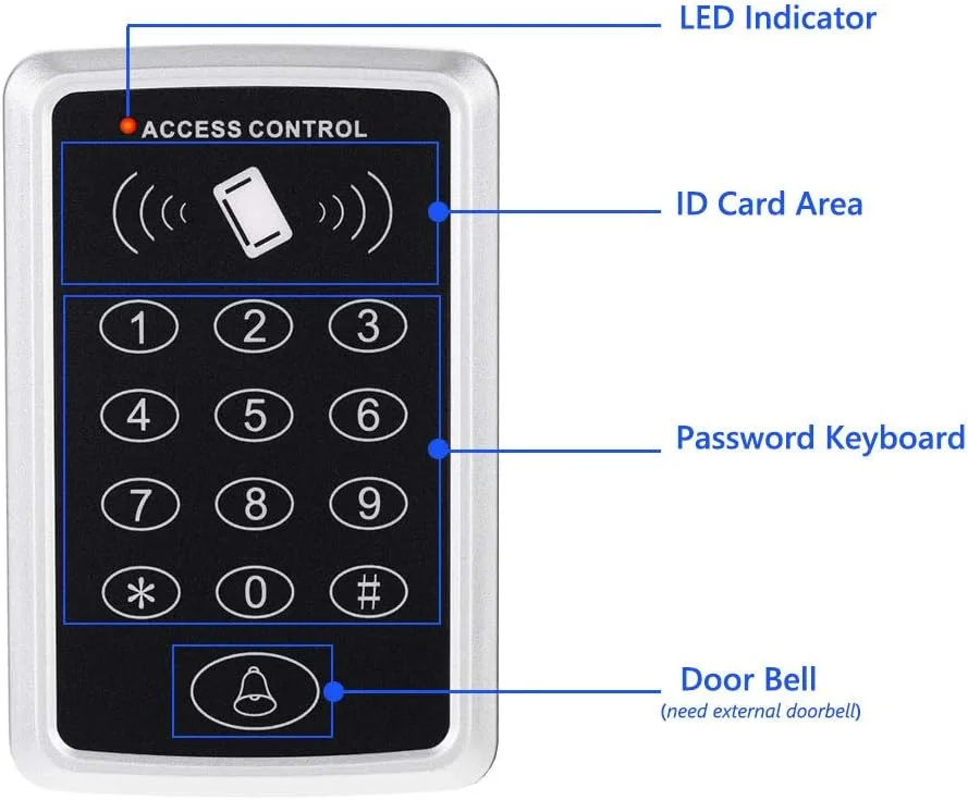 سیستم کنترل دسترسی درب الکترونیکی AMOCAM، صفحه کلید رمز عبور مستقل RFID EM ID 125 کیلوهرتز + 5 عدد جاکلیدی RFID برای امنیت ورودی خانه سیستم کنترل دسترسی درب الکترونیکی AMOCAM، صفحه کلید رمز عبور مستقل RFID EM ID 125 کیلوهرتز + 5 عدد جاکلیدی RFID برای امنیت ورودی خانه