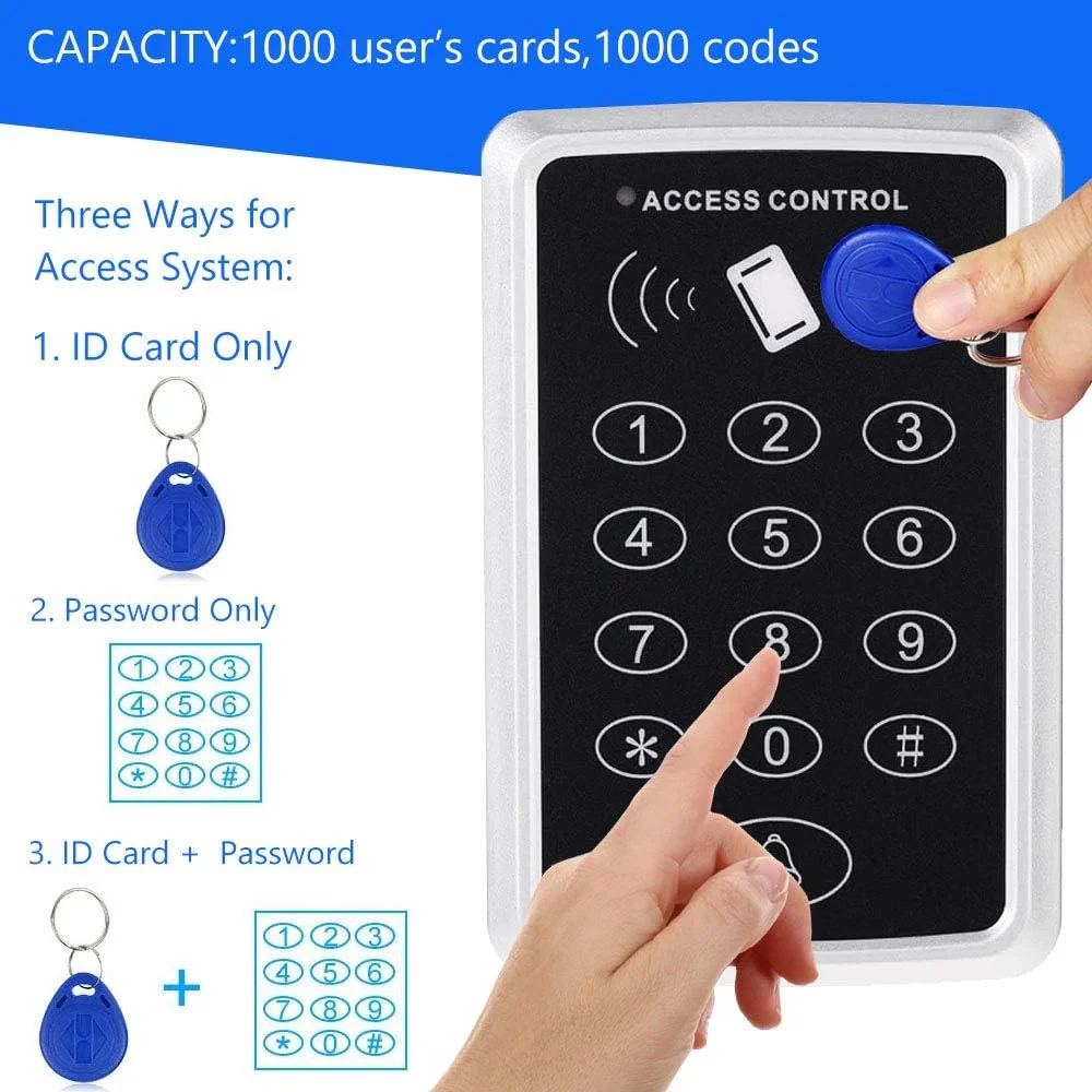 سیستم کنترل دسترسی درب الکترونیکی AMOCAM، صفحه کلید رمز عبور مستقل RFID EM ID 125 کیلوهرتز + 5 عدد جاکلیدی RFID برای امنیت ورودی خانه سیستم کنترل دسترسی درب الکترونیکی AMOCAM، صفحه کلید رمز عبور مستقل RFID EM ID 125 کیلوهرتز + 5 عدد جاکلیدی RFID برای امنیت ورودی خانه