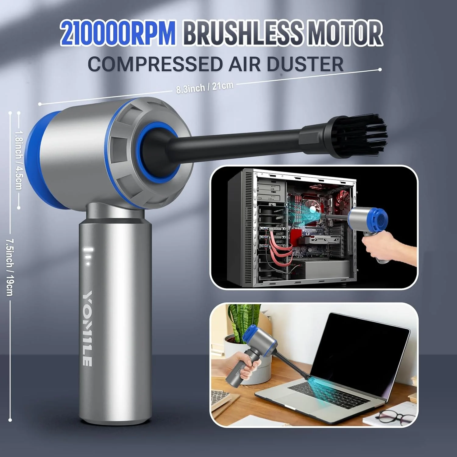 جاروبرقی کوچک یومیل، 2 در 1، 25000PA جاروبرقی بدون برس خودرو و دمنده هوا 250000RPM، باتری 9000mAh، دمنده هوا، جاروبرقی بی سیم دستی برای تمیز کردن خودرو، دفتر و خانه