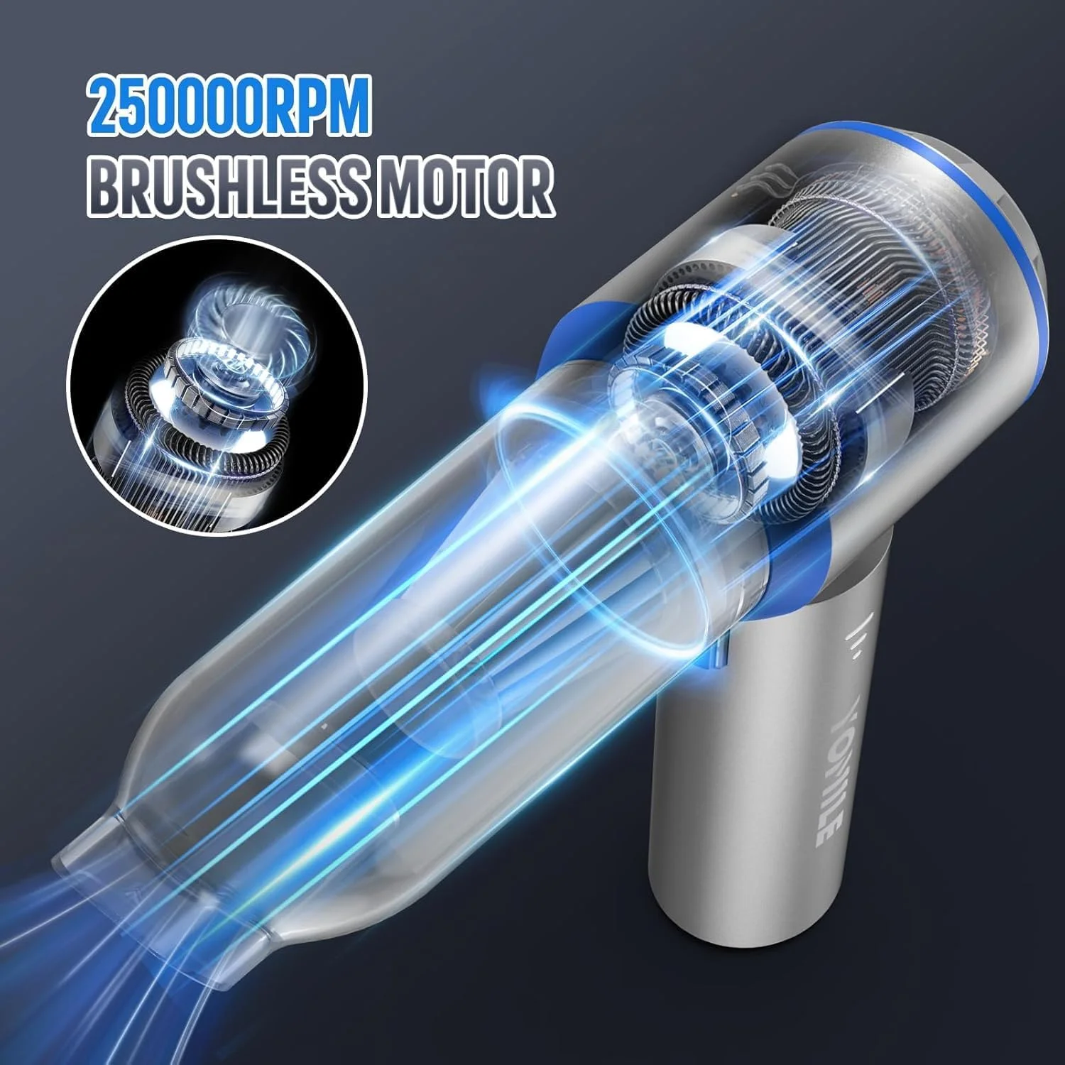 جاروبرقی کوچک یومیل، 2 در 1، 25000PA جاروبرقی بدون برس خودرو و دمنده هوا 250000RPM، باتری 9000mAh، دمنده هوا، جاروبرقی بی سیم دستی برای تمیز کردن خودرو، دفتر و خانه