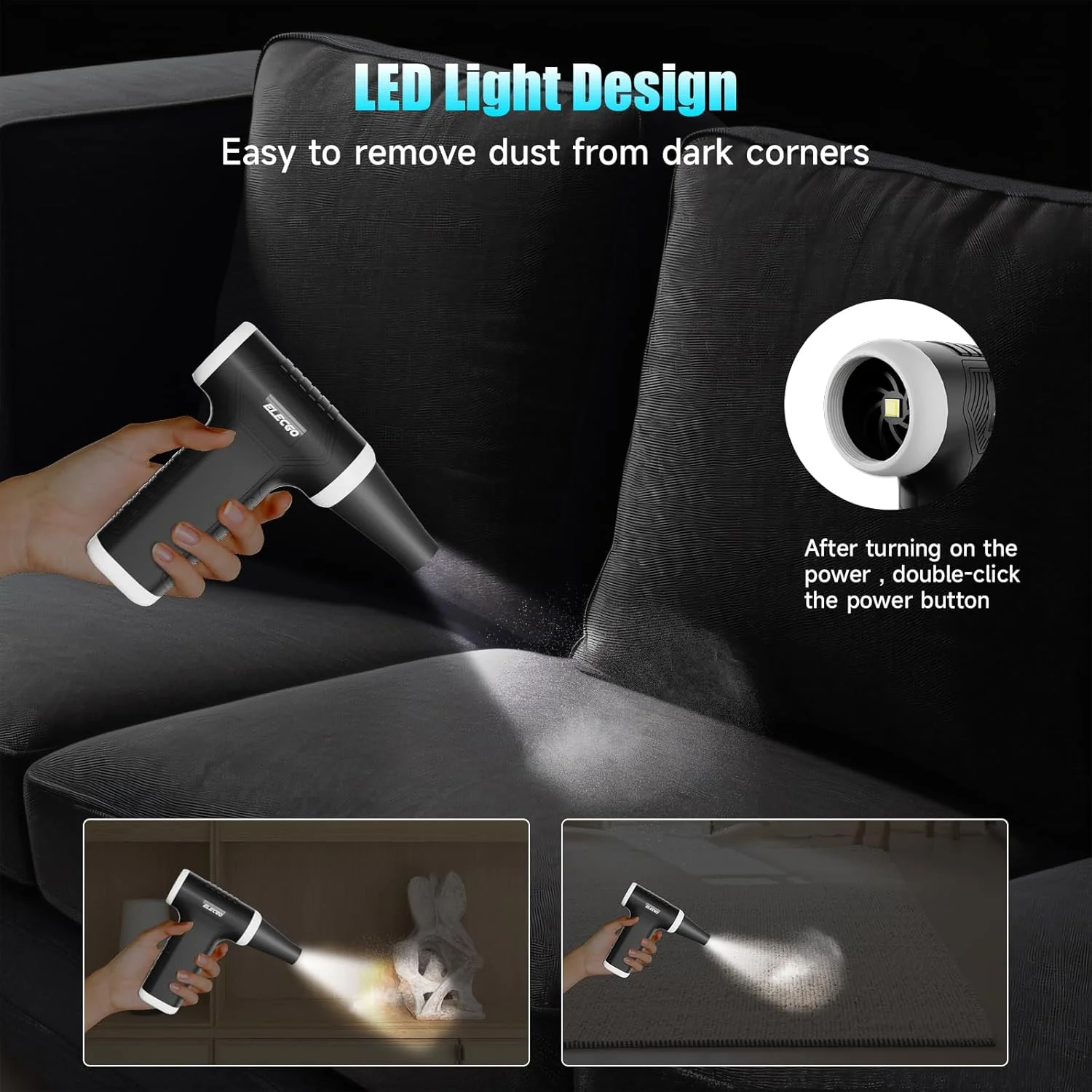 دمنده هوای فشرده 2 در 1، دمنده هوای برقی 130000 دور در دقیقه، جاروبرقی برقی قابل شارژ با موتور براشلس، سرعت قابل تنظیم پیوسته، دمنده هوای جت پرسرعت برای خانه، ماشین، کیبورد