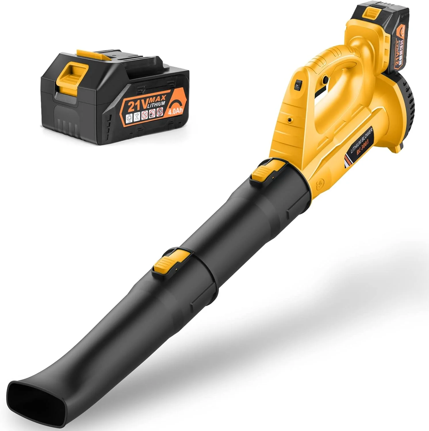 دمنده برگ EKACO - 320 CFM 150 MPH دمنده برگ شارژی 21 ولت با باتری 4.0 آمپر ساعت و شارژر، دمنده برگ برقی با کنترل 6 سرعته، لوله های 2 قسمتی برای مراقبت از چمن، حیاط، آوار برف و گرد و غبار