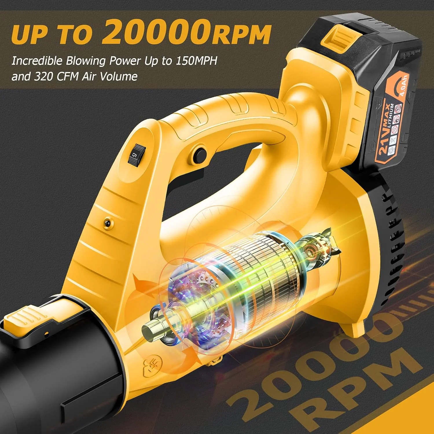 دمنده برگ EKACO - 320 CFM 150 MPH دمنده برگ شارژی 21 ولت با باتری 4.0 آمپر ساعت و شارژر، دمنده برگ برقی با کنترل 6 سرعته، لوله های 2 قسمتی برای مراقبت از چمن، حیاط، آوار برف و گرد و غبار