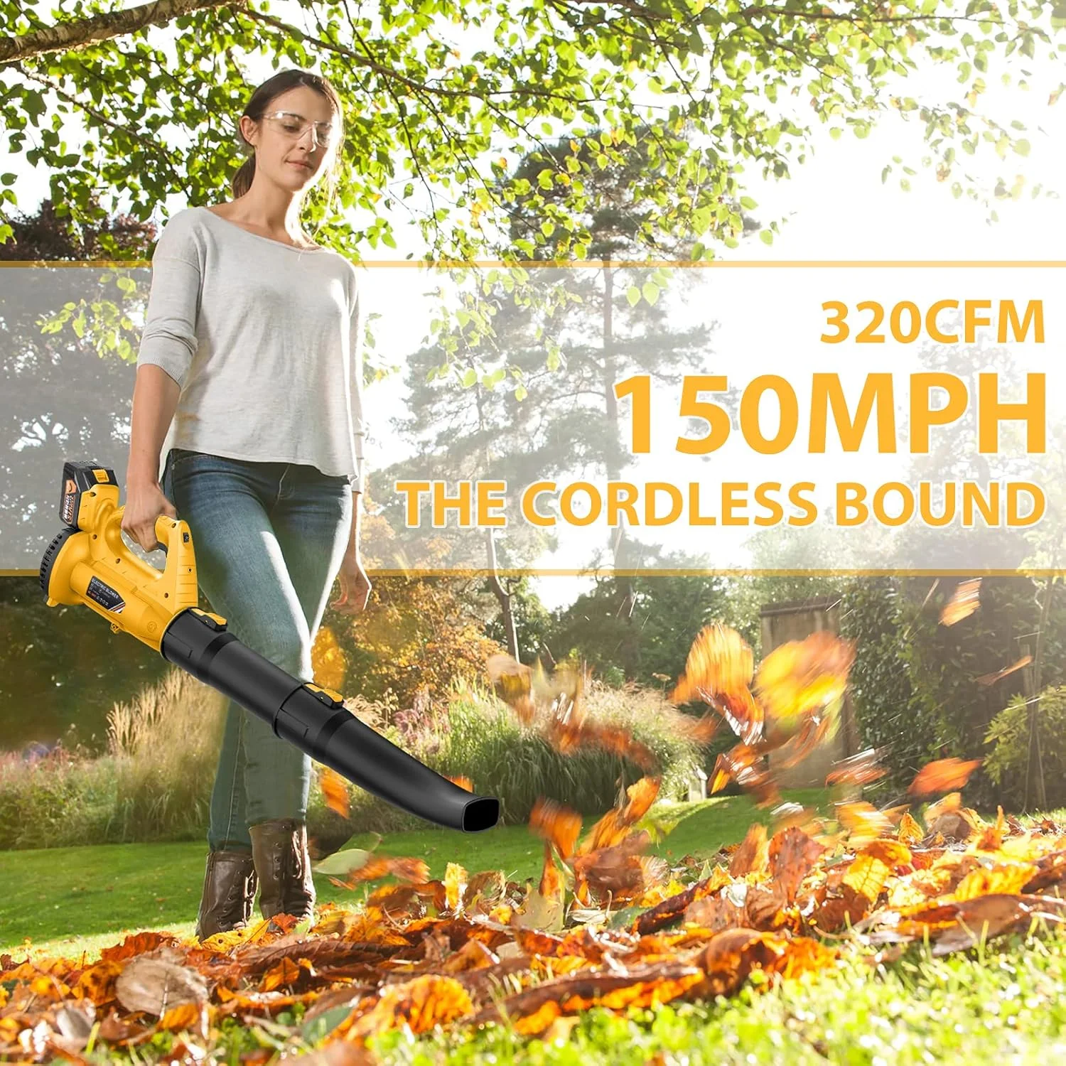 دمنده برگ EKACO - 320 CFM 150 MPH دمنده برگ شارژی 21 ولت با باتری 4.0 آمپر ساعت و شارژر، دمنده برگ برقی با کنترل 6 سرعته، لوله های 2 قسمتی برای مراقبت از چمن، حیاط، آوار برف و گرد و غبار