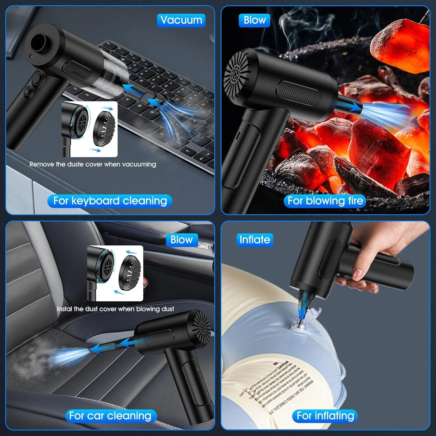 گردگیر هوای فشرده، جاروبرقی/دمنده و پمپ هوای دستی 100000 دور در دقیقه، گردگیر هوای برقی/جاروبرقی ماشین با قابلیت تنظیم 3 دنده، گردگیر صفحه کلید با چراغ LED - 10 کیت دمنده هوا برای کامپیوتر (مشکی) گردگیر هوای فشرده، جاروبرقی/دمنده و پمپ هوای دستی 100000 دور در دقیقه، گردگیر هوای برقی/جاروبرقی ماشین با قابلیت تنظیم 3 دنده، گردگیر صفحه کلید با چراغ LED - 10 کیت دمنده هوا برای کامپیوتر (مشکی)