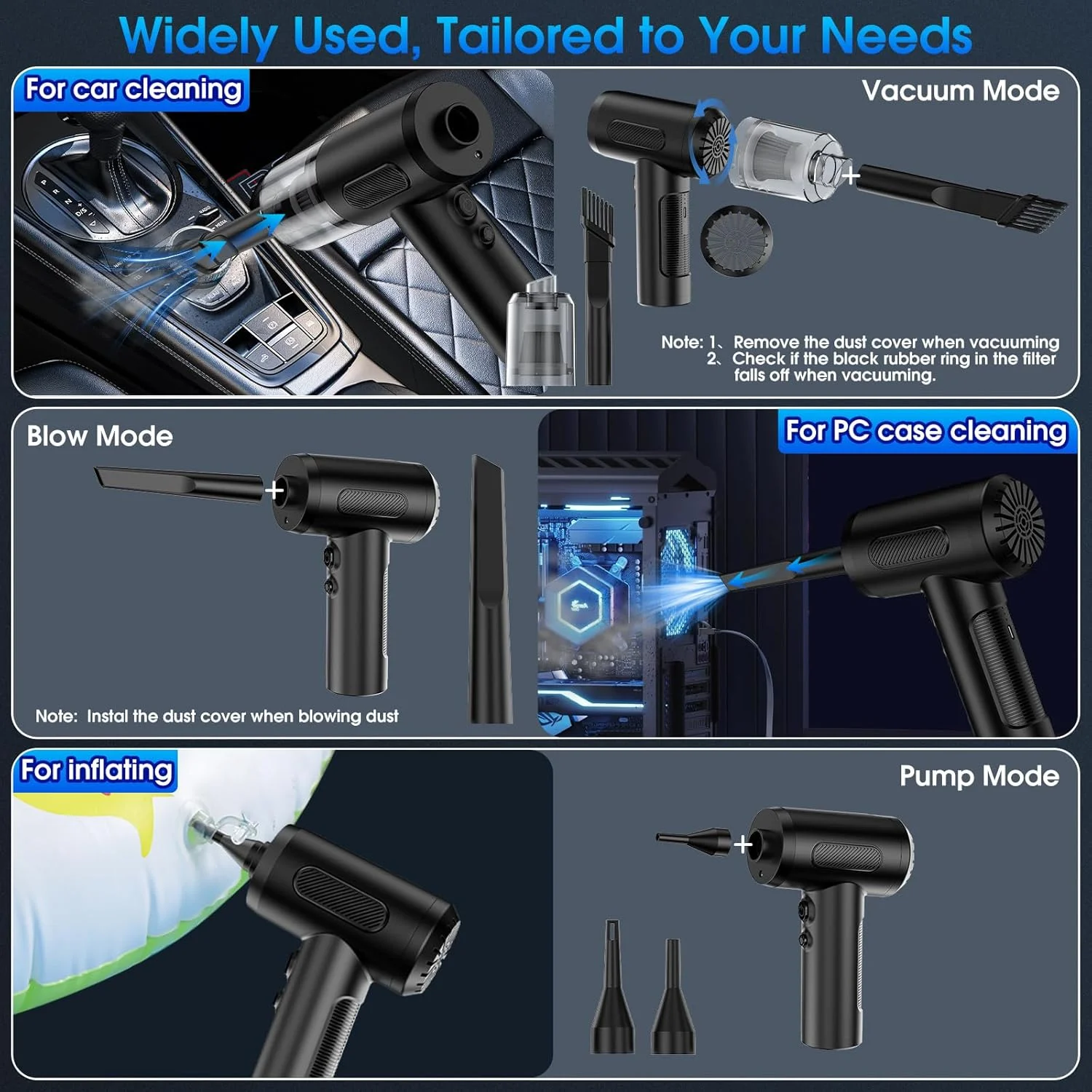 گردگیر هوای فشرده، جاروبرقی/دمنده و پمپ هوای دستی 100000 دور در دقیقه، گردگیر هوای برقی/جاروبرقی ماشین با قابلیت تنظیم 3 دنده، گردگیر صفحه کلید با چراغ LED - 10 کیت دمنده هوا برای کامپیوتر (مشکی) گردگیر هوای فشرده، جاروبرقی/دمنده و پمپ هوای دستی 100000 دور در دقیقه، گردگیر هوای برقی/جاروبرقی ماشین با قابلیت تنظیم 3 دنده، گردگیر صفحه کلید با چراغ LED - 10 کیت دمنده هوا برای کامپیوتر (مشکی)