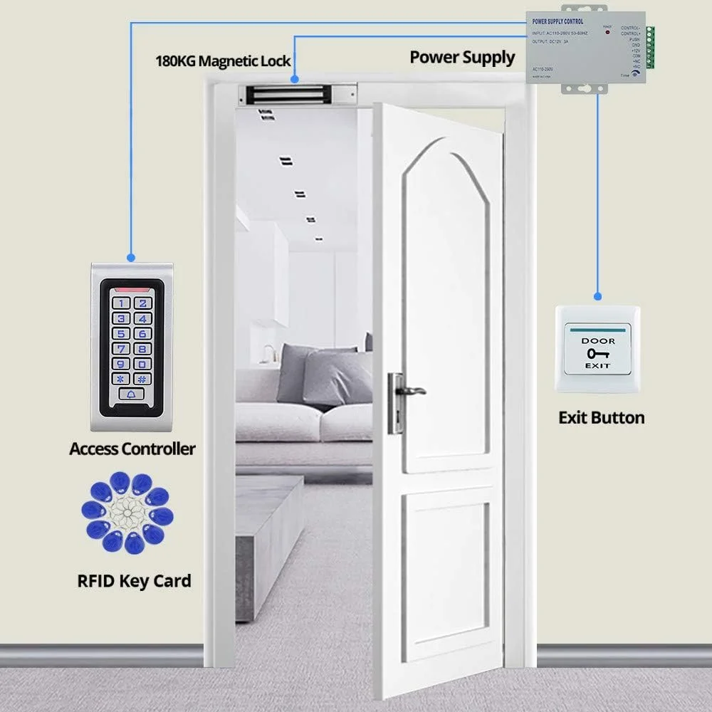 کیت سیستم کنترل دسترسی درب NN99 شامل صفحه کلید RFID ضد آب IP65 + قفل مغناطیسی برقی 180 کیلوگرمی + 10 عدد جاسوئیچی مناسب فضای باز و منزل کیت سیستم کنترل دسترسی درب NN99 شامل صفحه کلید RFID ضد آب IP65 + قفل مغناطیسی برقی 180 کیلوگرمی + 10 عدد جاسوئیچی مناسب فضای باز و منزل