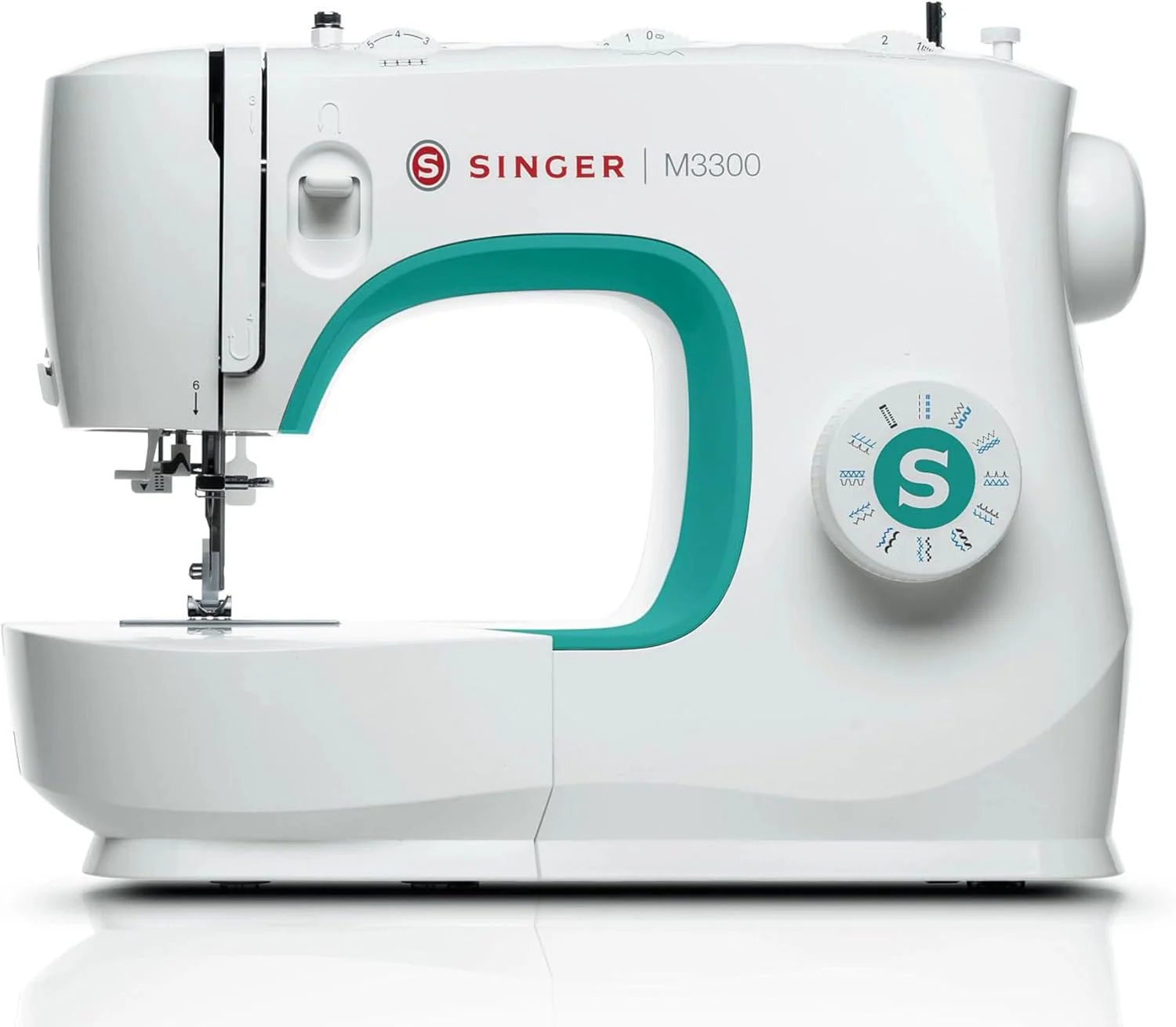 چرخ خیاطی سینگر مدل M3300 با 97 طرح دوخت، بدنه فلزی پلاستیکی، سبز