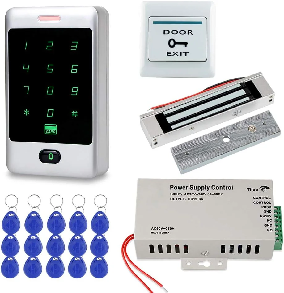کیت سیستم کنترل دسترسی درب FST صفحه کلید فلزی لمسی RFID + قفل مغناطیسی برقی 180 کیلوگرمی + 15 عدد جاسوئیچی کارت RFID برای خانه کیت سیستم کنترل دسترسی درب FST صفحه کلید فلزی لمسی RFID + قفل مغناطیسی برقی 180 کیلوگرمی + 15 عدد جاسوئیچی کارت RFID برای خانه
