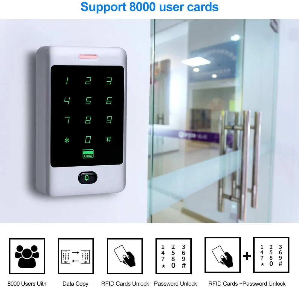 کیت سیستم کنترل دسترسی درب FST صفحه کلید فلزی لمسی RFID + قفل مغناطیسی برقی 180 کیلوگرمی + 15 عدد جاسوئیچی کارت RFID برای خانه