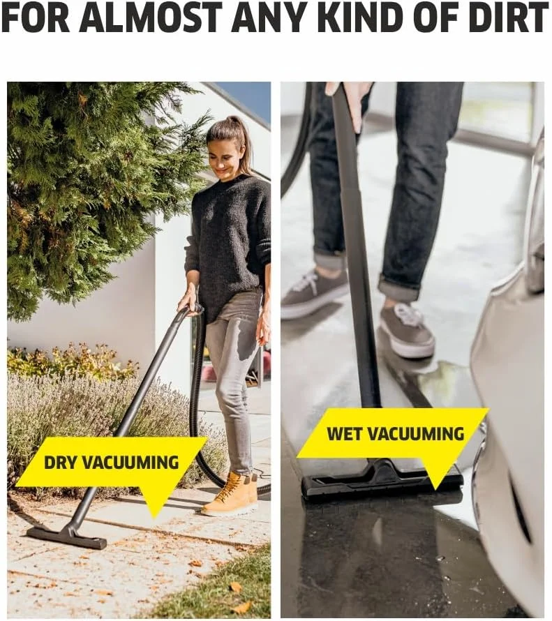 جاروبرقی آب و خاک کارچر WD 3 S V-17/4/20 - جاروبرقی قدرتمند 200 AW، 100 وات، با کیسه، عملکرد دمنده، زرد/مشکی