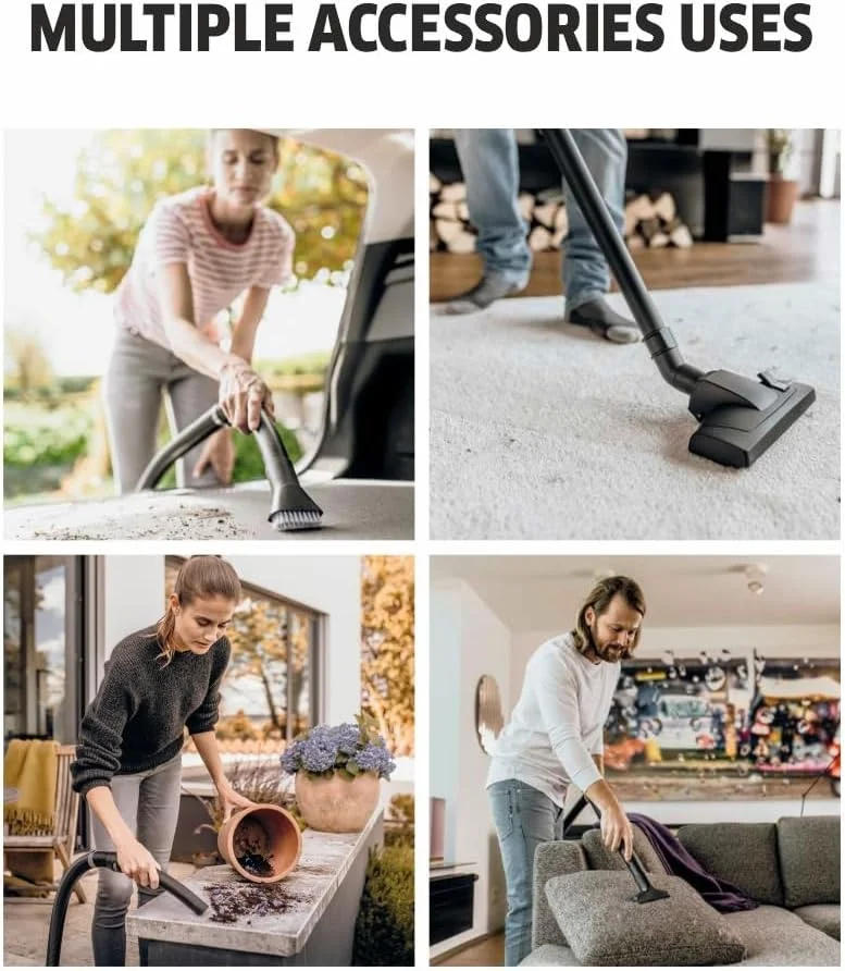 جاروبرقی آب و خاک کارچر WD 3 S V-17/4/20 - جاروبرقی قدرتمند 200 AW، 100 وات، با کیسه، عملکرد دمنده، زرد/مشکی