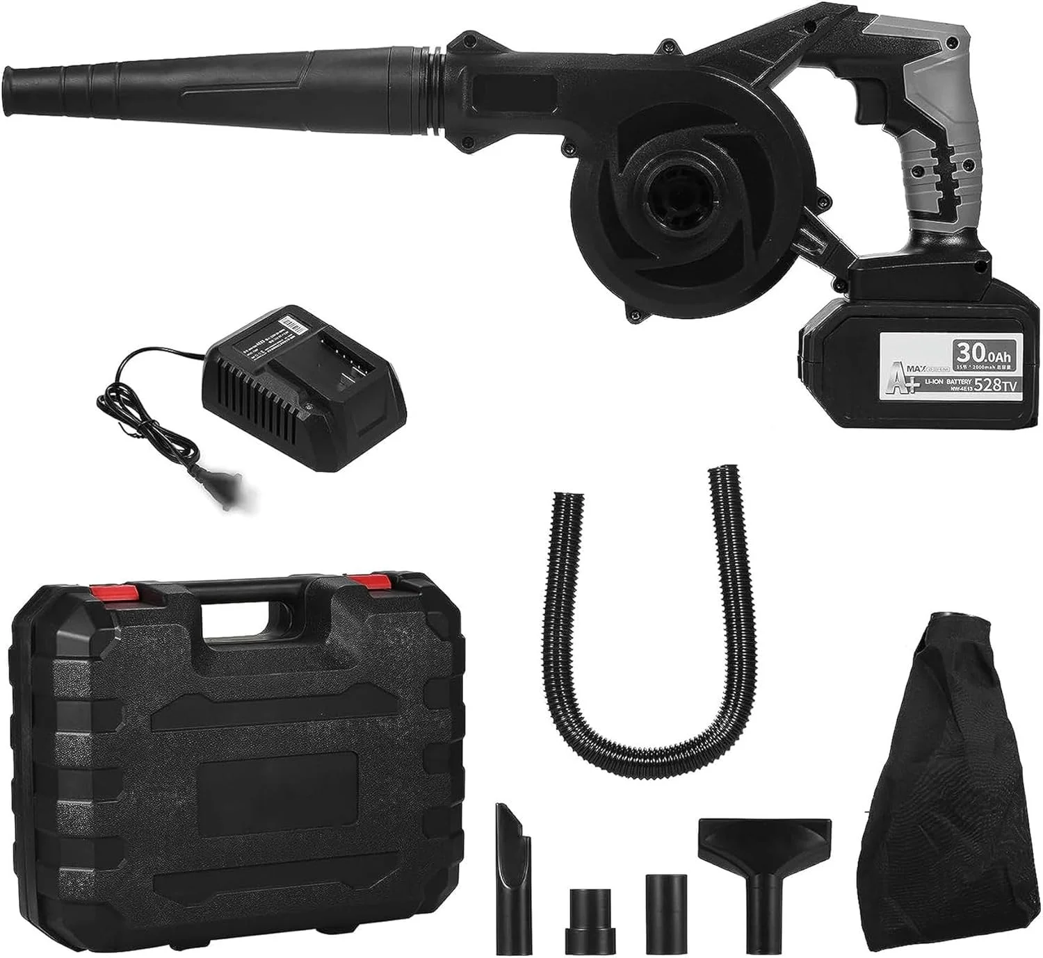 دمنده برگ بی سیم 2 در 1، دمنده برگ بی سیم، جارو و مکنده لیتیومی 21 ولت 6.0 آمپر، کیت ابزار برقی تمیز کننده دمنده هوا برای باغ با شلنگ مکش