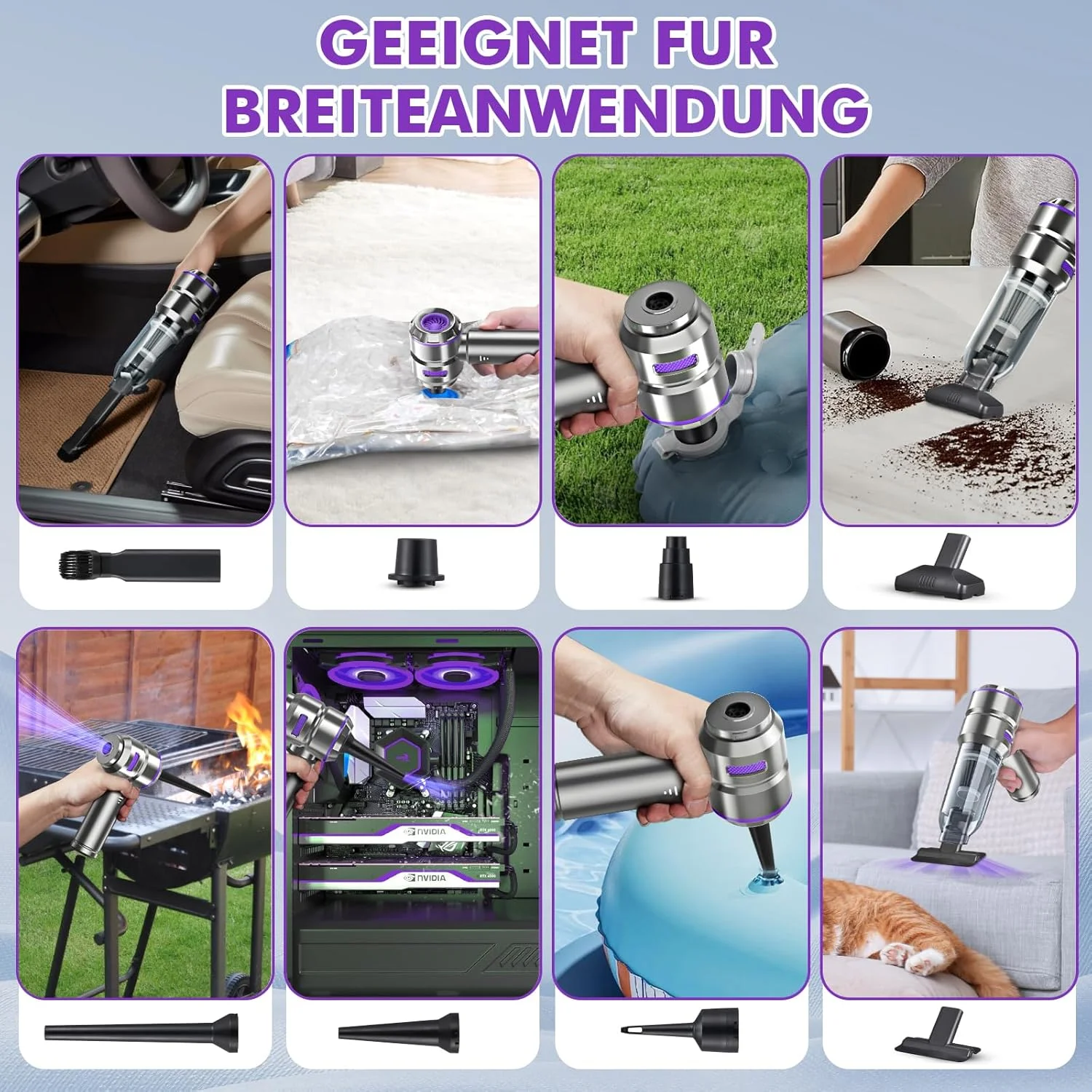 جاروبرقی دستی 3 در 1، جاروبرقی خودرو قدرتمند، جاروبرقی دستی بی سیم 18000PA، دمنده گرد و غبار برقی 3 سرعته 200000 دور در دقیقه، اسپری هوای فشرده برای خودرو، آشپزخانه، کامپیوتر، مبل