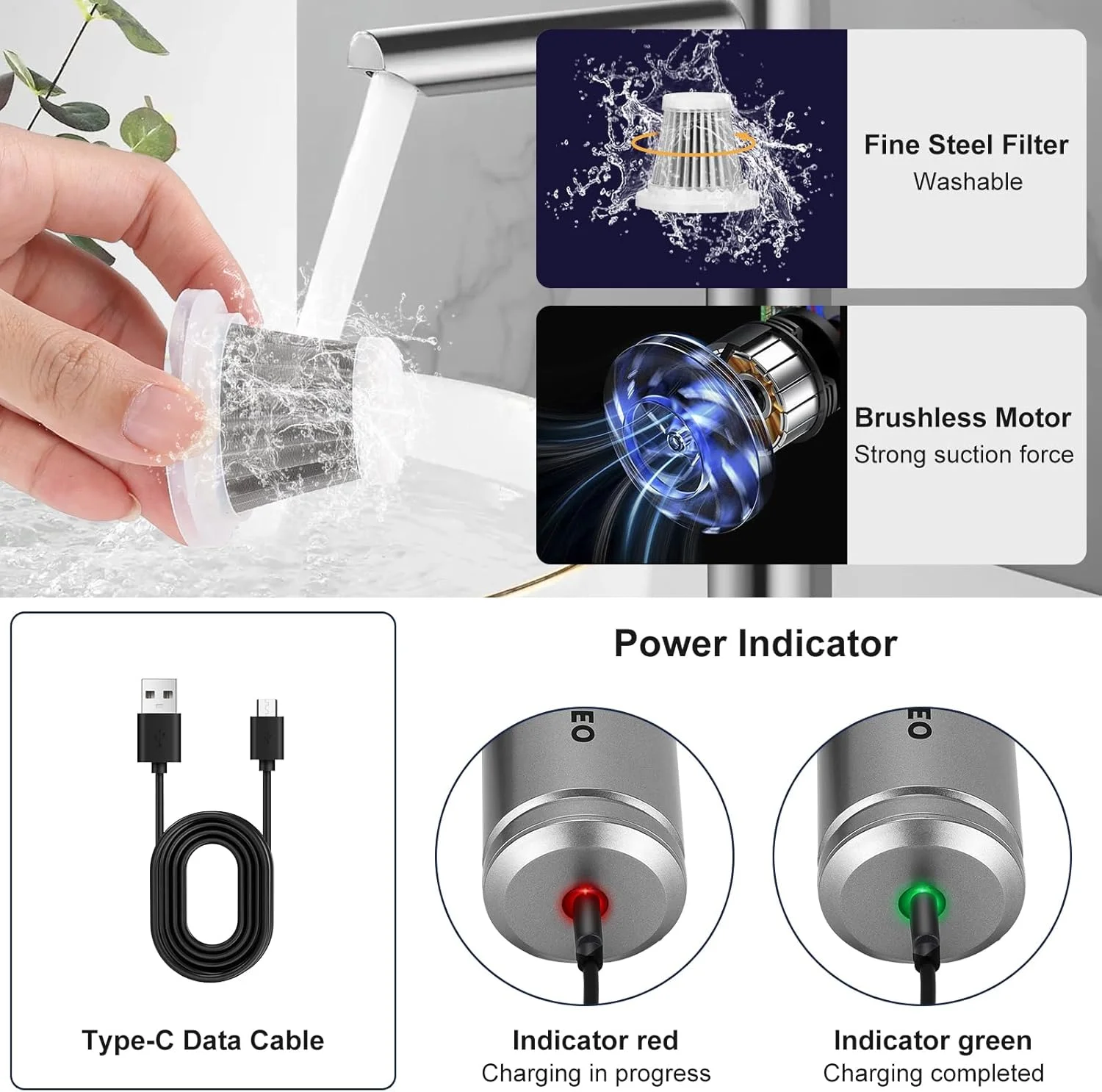 جاروبرقی دستی شارژی WADEO، جاروبرقی خودرو 4 در 1 21000PA و گردگیر هوا 210000 دور در دقیقه باتری 7500 میلی آمپر ساعت دمنده هوا جاروبرقی دستی بی سیم برای تمیز کردن ماشین، دفتر و خانه