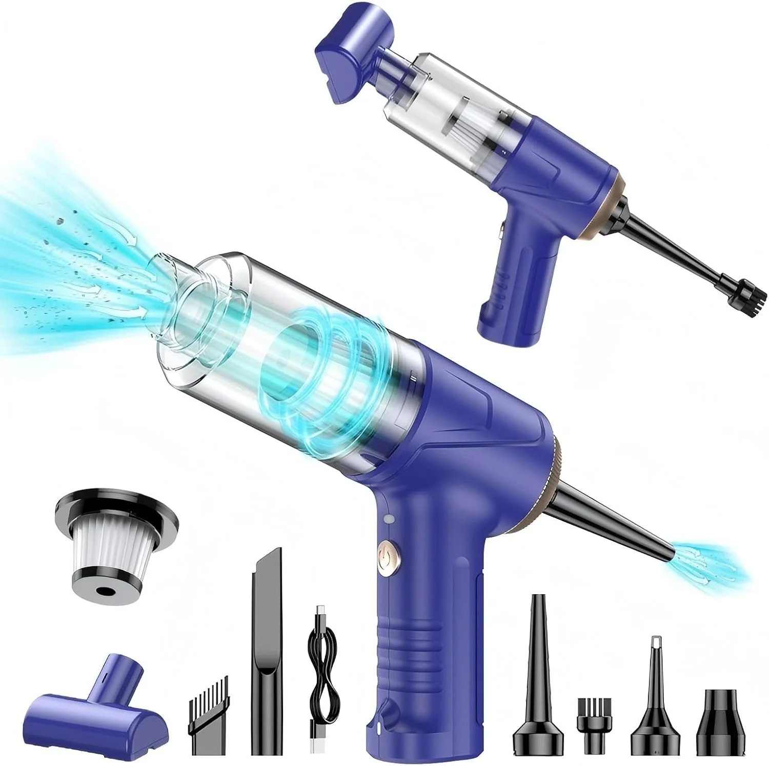 جاروبرقی دستی بی سیم، جاروبرقی قابل حمل 100 واتی برای خودرو و دمنده گرد و غبار هوا، جاروبرقی بی سیم قابل شارژ 12000PA دو حالته برای خانه/دفتر/موهای حیوانات خانگی/خودرو، کم صدا