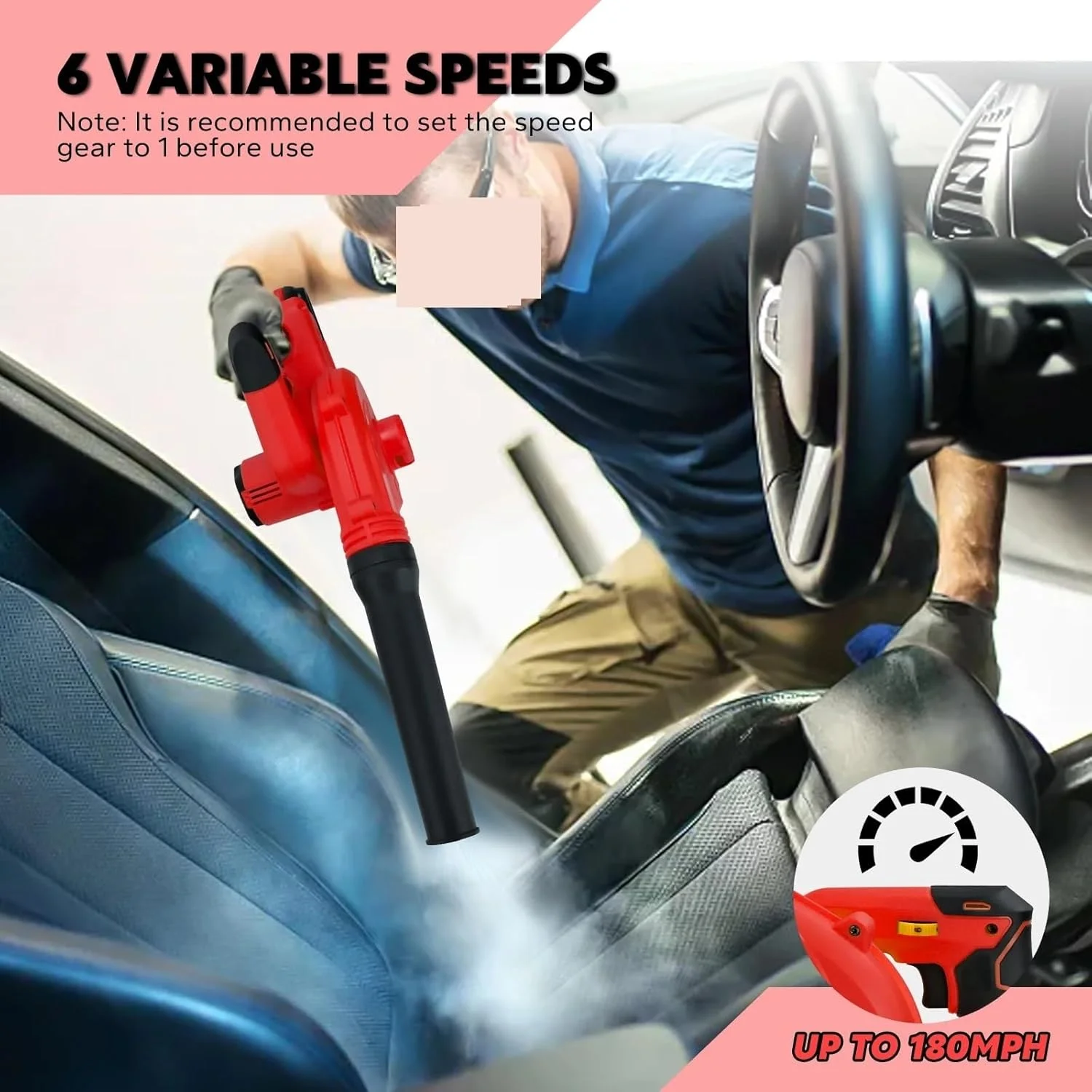 دمنده برگ بدون سیم، دمنده هوای برقی براشلس 6 سرعته تا 180 مایل در ساعت، جاروبرقی (بدون باتری) برای تهویه