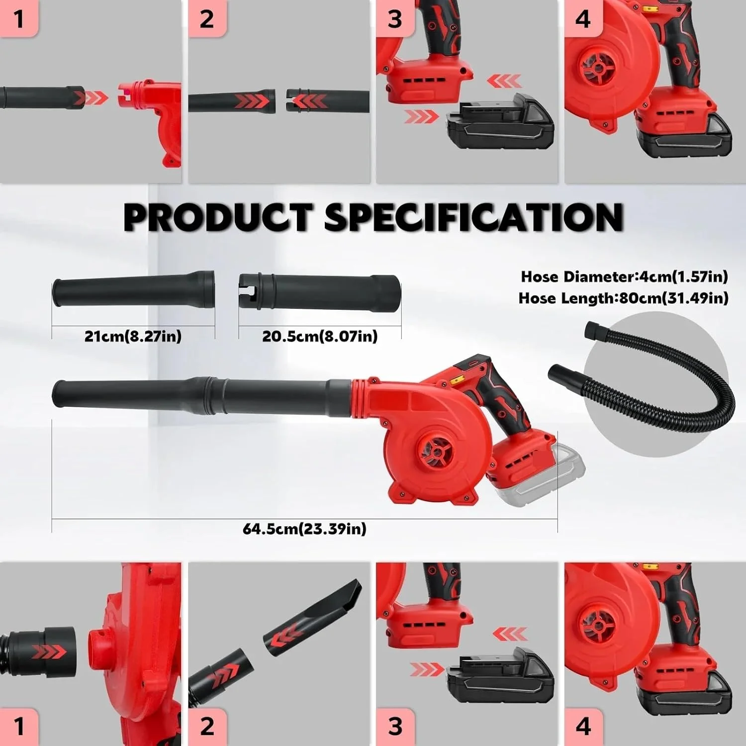 دمنده برگ بدون سیم، دمنده هوای برقی براشلس 6 سرعته تا 180 مایل در ساعت، جاروبرقی (بدون باتری) برای تهویه