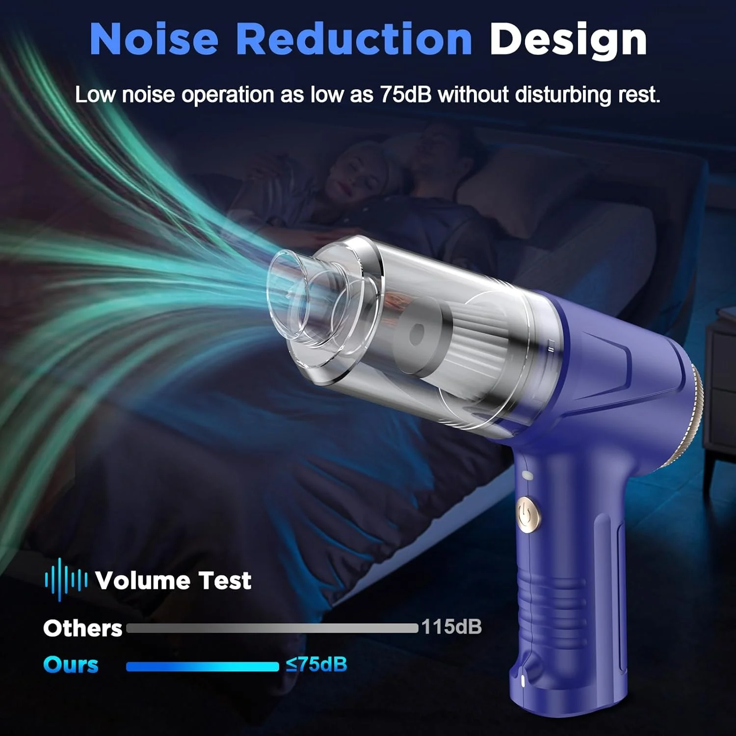 جاروبرقی دستی بی سیم، جاروبرقی قابل حمل 100 واتی برای خودرو و دمنده گرد و غبار هوا، جاروبرقی بی سیم قابل شارژ 12000PA دو حالته برای خانه/دفتر/موهای حیوانات خانگی/خودرو، کم صدا