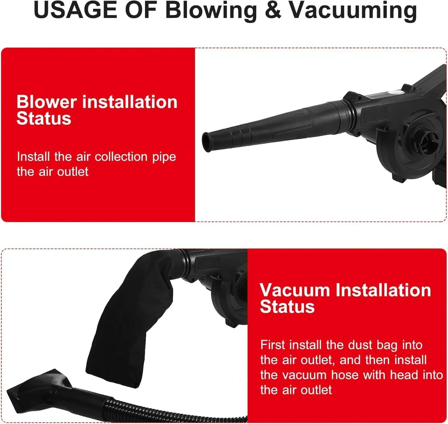 دمنده برگ بی سیم 2 در 1، دمنده برگ بی سیم، جارو و مکنده لیتیومی 21 ولت 6.0 آمپر، کیت ابزار برقی تمیز کننده دمنده هوا برای باغ با شلنگ مکش