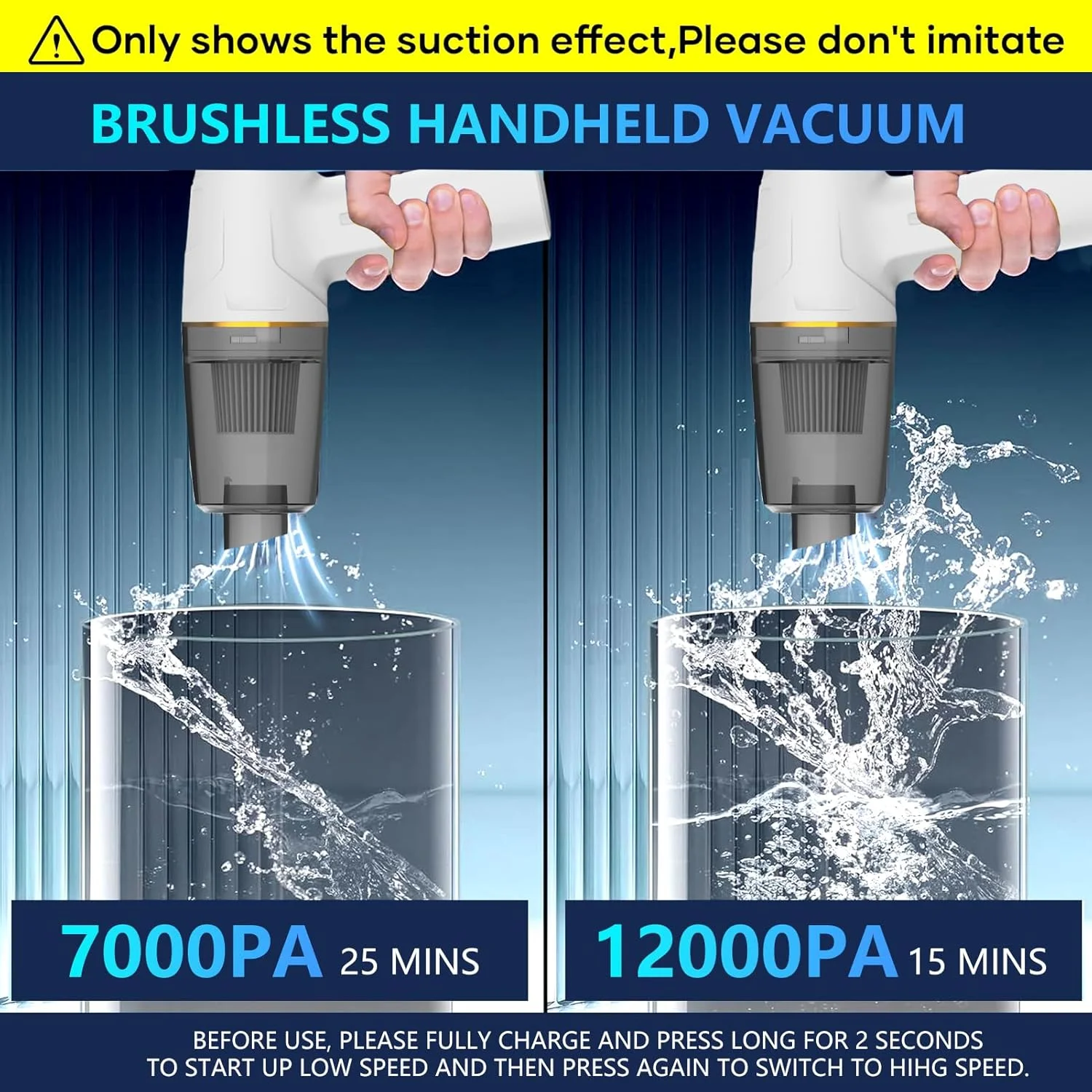 جاروبرقی خودرو، جاروبرقی دستی بی سیم، موتور DC بدون جاروبک با حداکثر مکش 12000PA، جاروبرقی کوچک قابل حمل شارژی برای خانه، دفتر، آشپزخانه، دفتر (سفید-B)