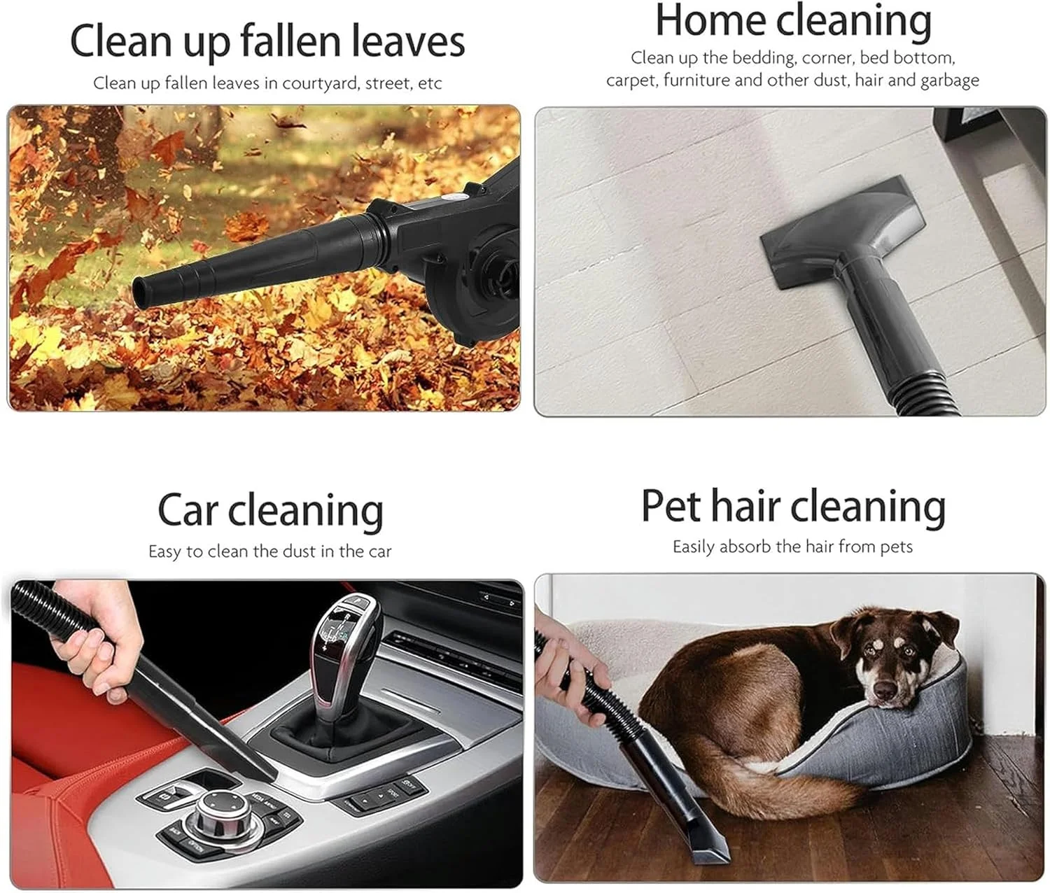 دمنده برگ بی سیم 2 در 1، دمنده برگ بی سیم، جارو و مکنده لیتیومی 21 ولت 6.0 آمپر، کیت ابزار برقی تمیز کننده دمنده هوا برای باغ با شلنگ مکش