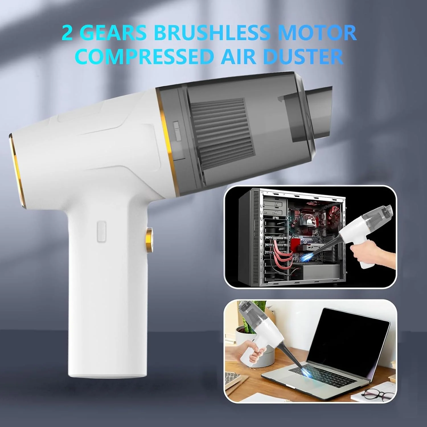 جاروبرقی خودرو، جاروبرقی دستی بی سیم، موتور DC بدون جاروبک با حداکثر مکش 12000PA، جاروبرقی کوچک قابل حمل شارژی برای خانه، دفتر، آشپزخانه، دفتر (سفید-B)
