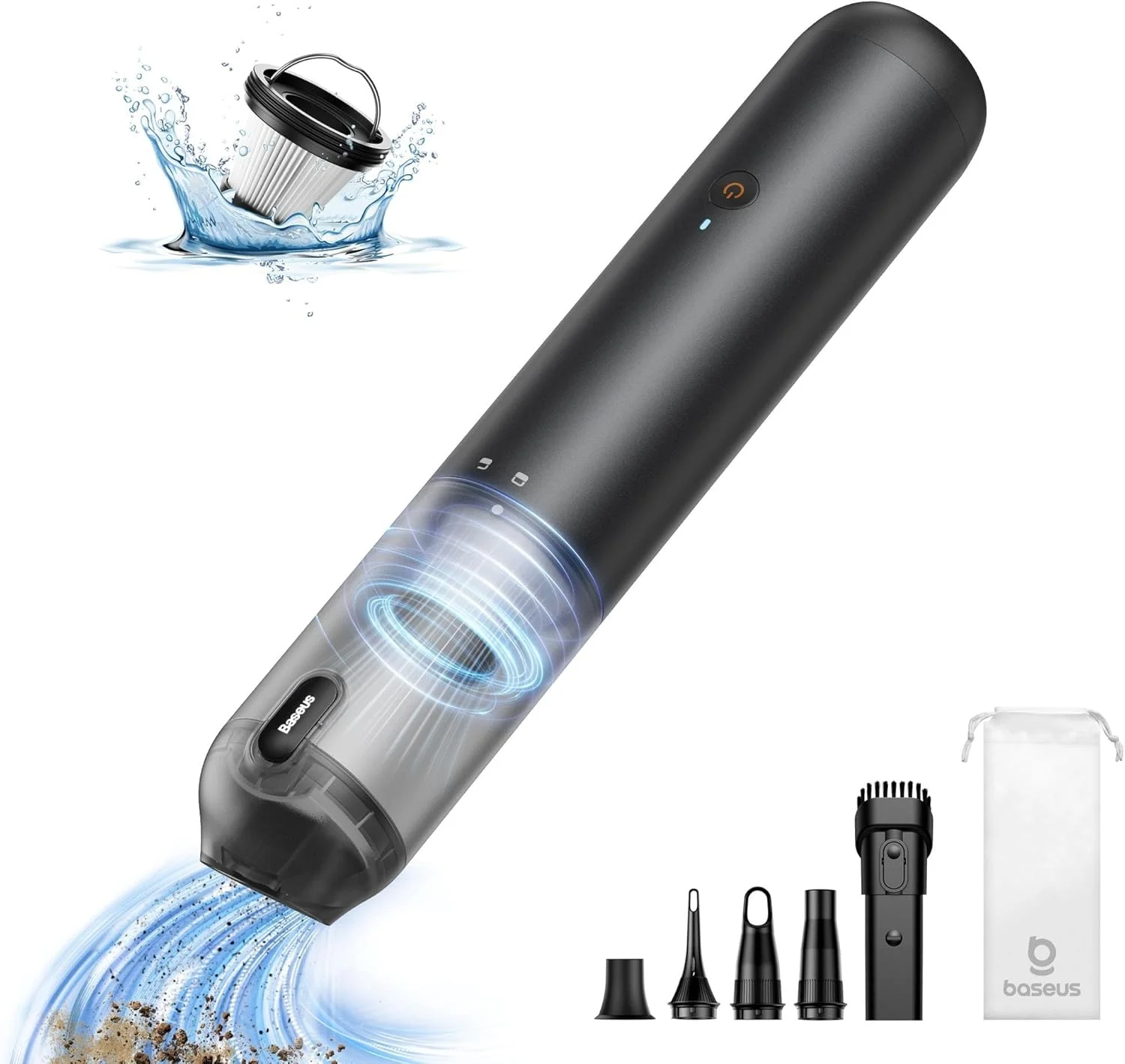 جاروبرقی خودرو بیسوس مدل A3 Lite با قدرت بالا، جاروبرقی دستی 12000PA با تخلیه آسان، شارژ سریع USB C، جاروبرقی دستی کوچک 4 در 1، دمنده هوا، پمپ باد و گردگیر برای خودرو، خانه و دفتر