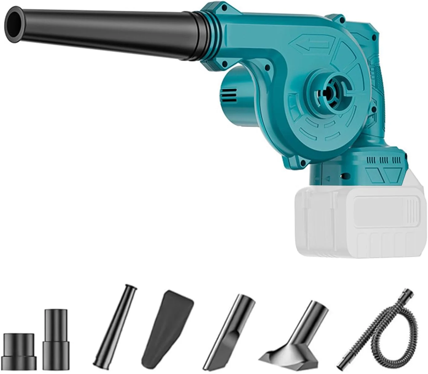 دمنده برقی برگ، دمنده برگ و جاروبرقی برقی 2 در 1، سرعت در حالت آزاد 0-16000 دور در دقیقه، جریان هوا 0-3.6 متر مکعب در دقیقه، سازگاری با باتری 18 ولت