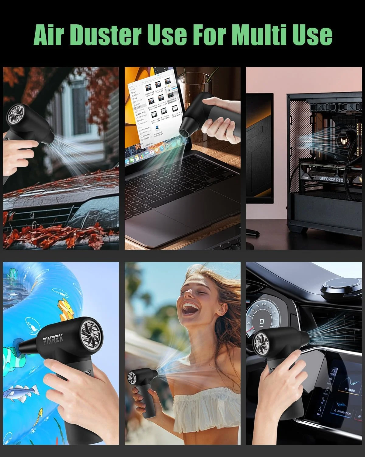 دمنده هوای فشرده PINREK با موتور براشلس - 3 حالت قابل تنظیم 130000 دور در دقیقه، دمنده هوای برقی بی سیم با چراغ LED، دمنده هوا قابل شارژ برای تمیز کردن دستگاه های الکتریکی صفحه کلید دمنده هوای فشرده PINREK با موتور براشلس - 3 حالت قابل تنظیم 130000 دور در دقیقه، دمنده هوای برقی بی سیم با چراغ LED، دمنده هوا قابل شارژ برای تمیز کردن دستگاه های الکتریکی صفحه کلید