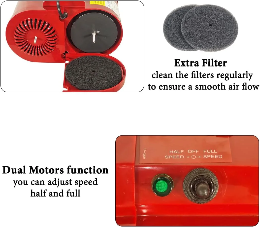 دستگاه خشک کن مو سگ NNC PETS - کیت جاروبرقی و خشک کن مو حیوانات خانگی - سشوار و دمنده مو سگ - 240 ولت قدرتمند با سرعت و حرارت قابل تنظیم، کم صدا - 3 نازل - دسته قابل حمل - جنس ABS (قرمز)