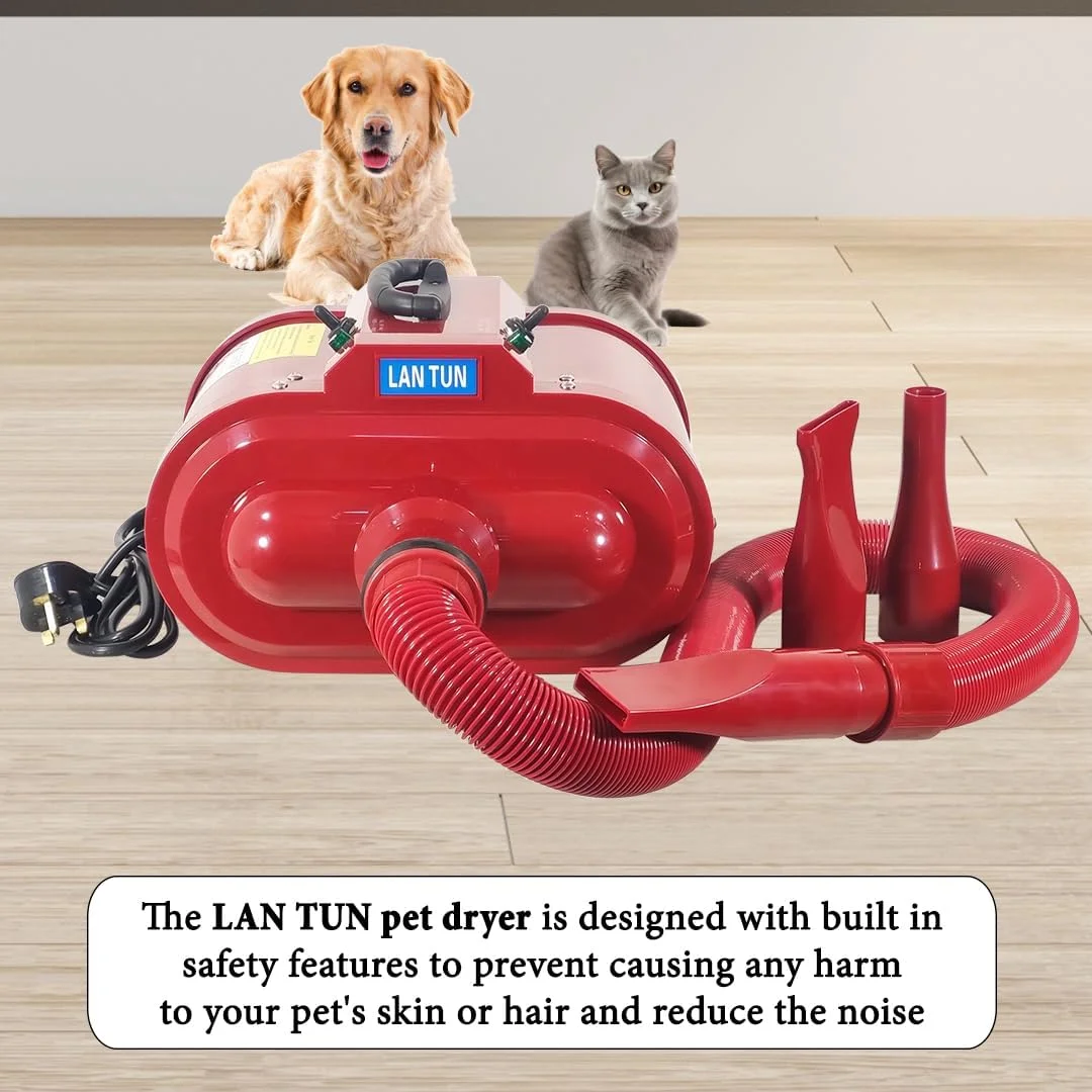 دستگاه خشک کن مو سگ NNC PETS - کیت جاروبرقی و خشک کن مو حیوانات خانگی - سشوار و دمنده مو سگ - 240 ولت قدرتمند با سرعت و حرارت قابل تنظیم، کم صدا - 3 نازل - دسته قابل حمل - جنس ABS (قرمز)