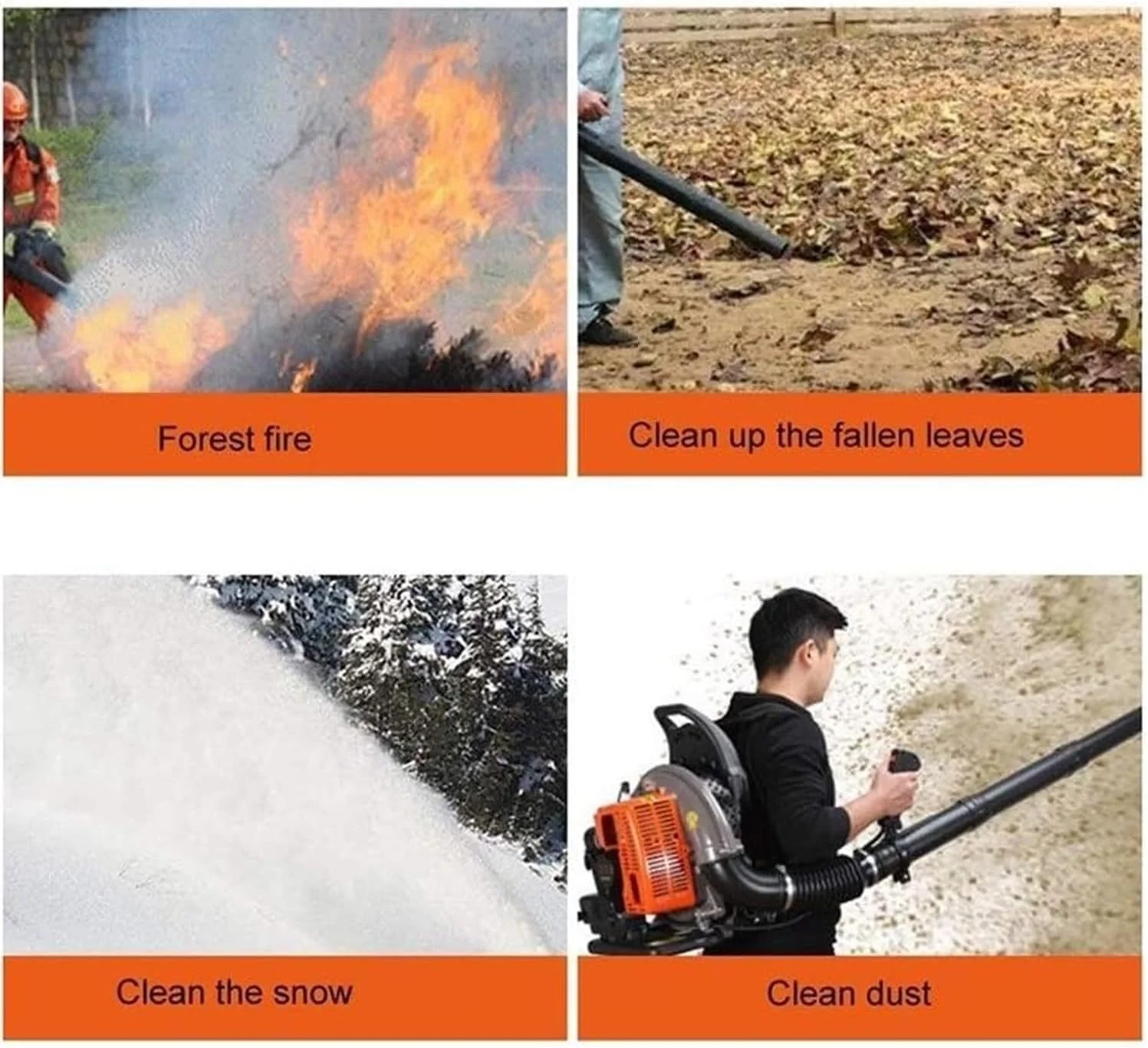 دمنده پشتی بنزینی 63.3 سی سی MOUNW، دمنده برگ قدرتمند با موتور خنک شونده با هوا، حجم هوای 0.3 متر مکعب بر ثانیه، 6800 دور در دقیقه، کارآمد و سبک برای خانه، کارخانه، باغ، جاده شهری