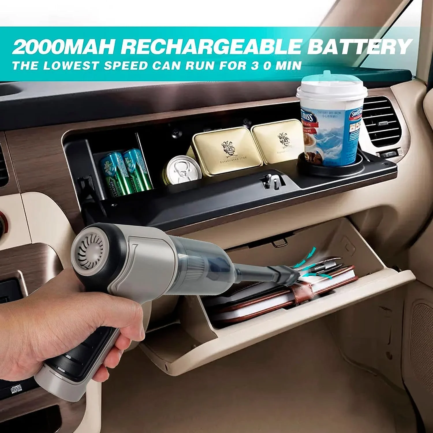 جاروبرقی کوچک پادوم برای تمیز کردن کیبورد، جاروبرقی قابل حمل خودرو، جاروبرقی دستی شارژی بی سیم، جاروبرقی کوچک 3 در 1، دمنده گرد و غبار هوا با سرعت 35000 دور در دقیقه، تمیز کننده برقی کامپیوتر (خاکستری)