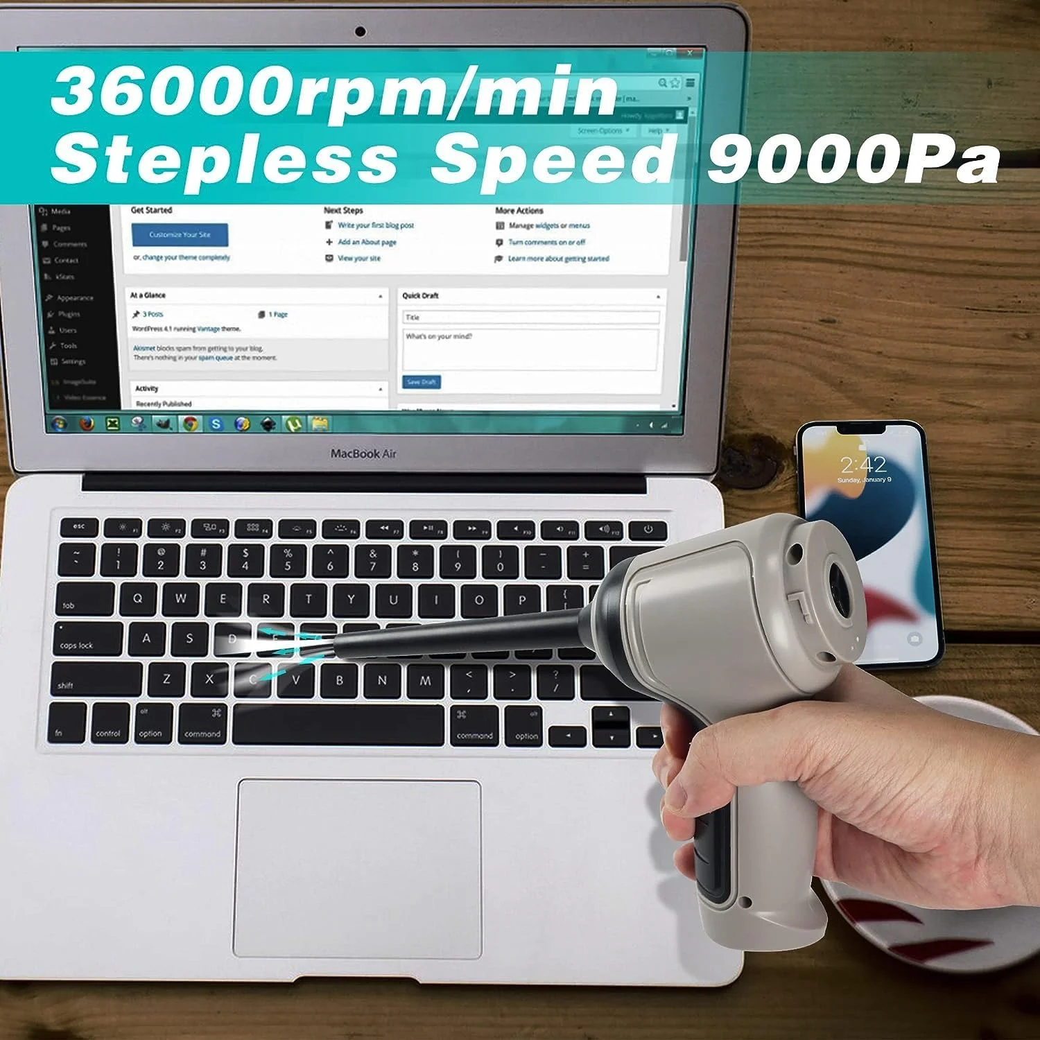 جاروبرقی کوچک پادوم برای تمیز کردن کیبورد، جاروبرقی قابل حمل خودرو، جاروبرقی دستی شارژی بی سیم، جاروبرقی کوچک 3 در 1، دمنده گرد و غبار هوا با سرعت 35000 دور در دقیقه، تمیز کننده برقی کامپیوتر (خاکستری)