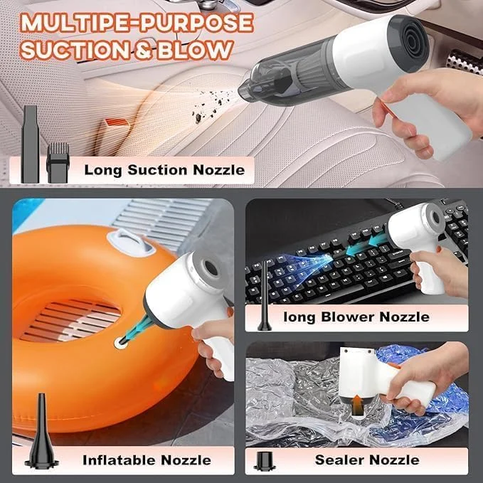 جاروبرقی دستی بی سیم و دمنده هوا، گردگیر شارژی با قدرت بالای 16000pa، پمپ دستی/جاروبرقی قابل حمل برای تمیز کردن خودرو و منزل