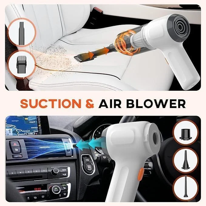 جاروبرقی دستی بی سیم و دمنده هوا، گردگیر شارژی با قدرت بالای 16000pa، پمپ دستی/جاروبرقی قابل حمل برای تمیز کردن خودرو و منزل