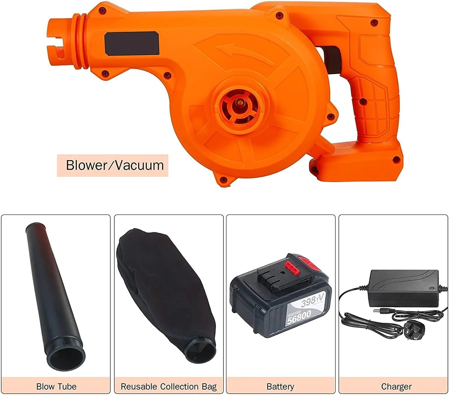 دمنده برگ بی سیم KKMNDE، دمنده برگ بی سیم و مکنده، با باتری لیتیومی، جاروبرقی برقی 2 در 1، جارو برای پاکسازی گرد و غبار، برگ و برف، دمنده و مکنده