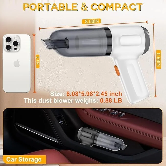 جاروبرقی دستی بی سیم و دمنده هوا، گردگیر شارژی با قدرت بالای 16000pa، پمپ دستی/جاروبرقی قابل حمل برای تمیز کردن خودرو و منزل