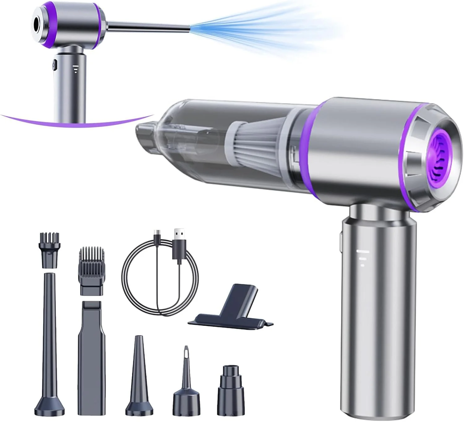 جاروبرقی خودرو KASTWAVE، قابل حمل، بی سیم، قدرت بالا 20000PA، جاروبرقی کوچک 4 در 1، دمنده و پمپ هوا، جاروبرقی دستی با موتور براشلس برای خودرو، خانه، دفتر، حیوان خانگی، کمپینگ