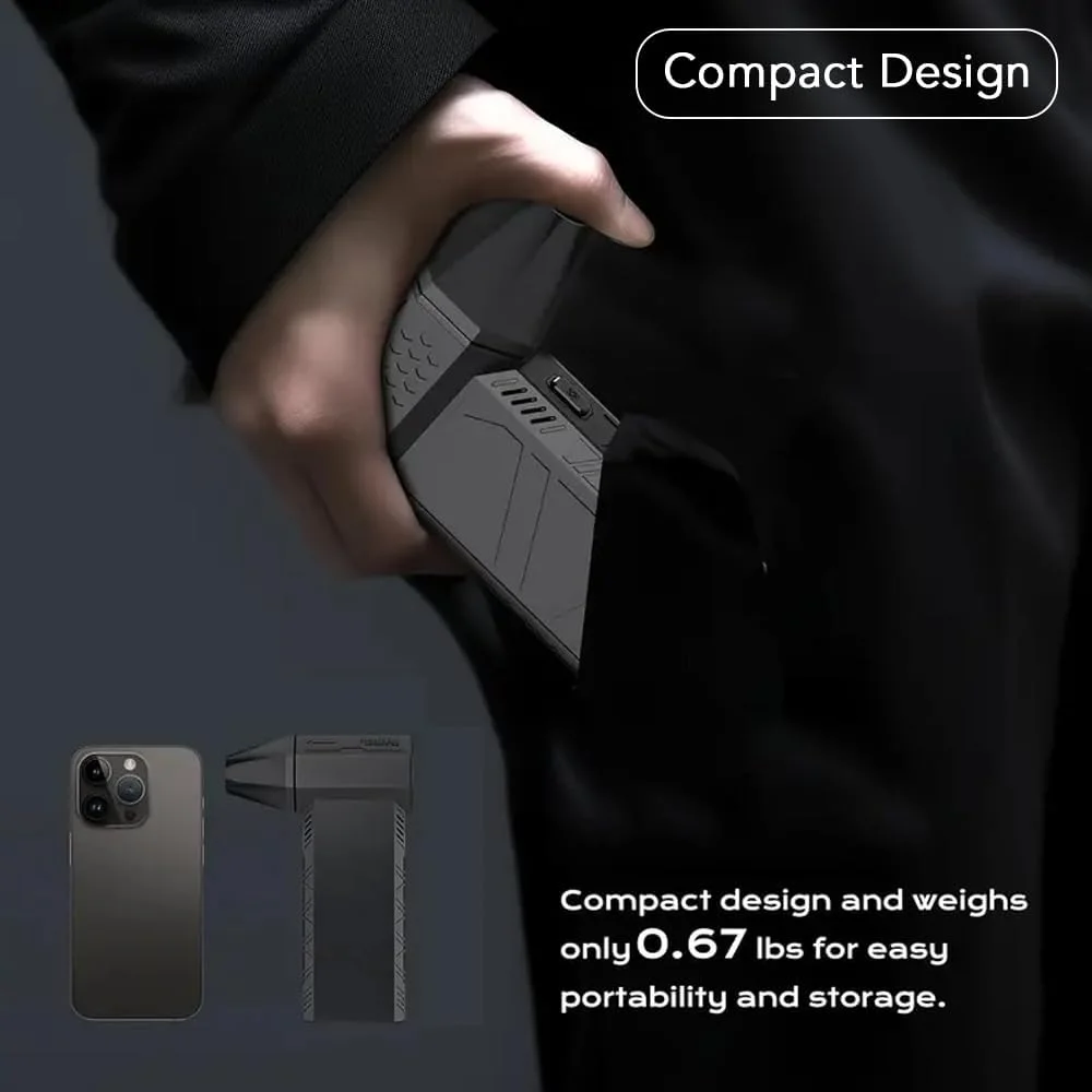 فن توربو قابل حمل HEXAR® با کیت جاروبرقی، فن دمنده 140000 دور در دقیقه، فن دمنده کوچک با باتری 6000 میلی آمپر ساعتی، تمیز کردن کارآمد جاروبرقی برای اتومبیل، کامپیوتر، مبل، شارژ سریع Type C (کیت جاروبرقی)